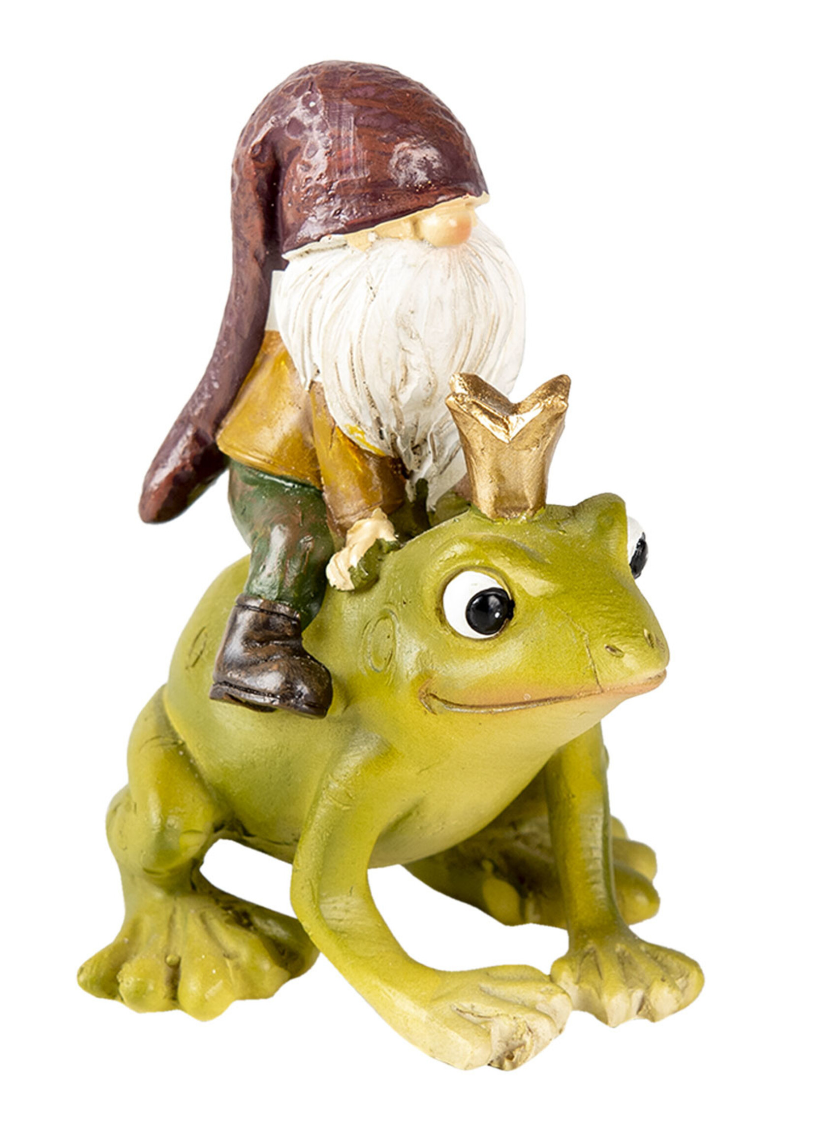 Clayre & Eef Décoration nain sur grenouille 7*7*9 cm 6PR3503