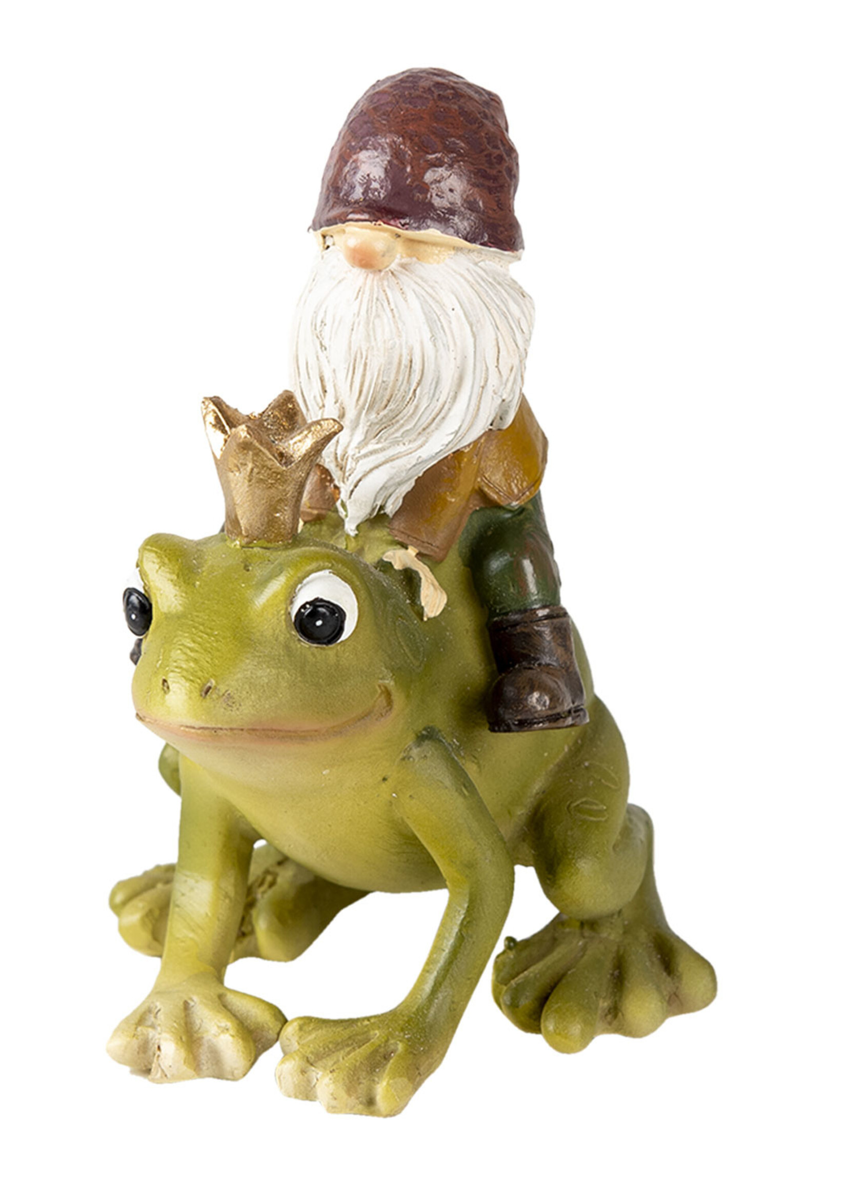 Clayre & Eef Decoratie kabouter op kikker 7*7*9 cm 6PR3503