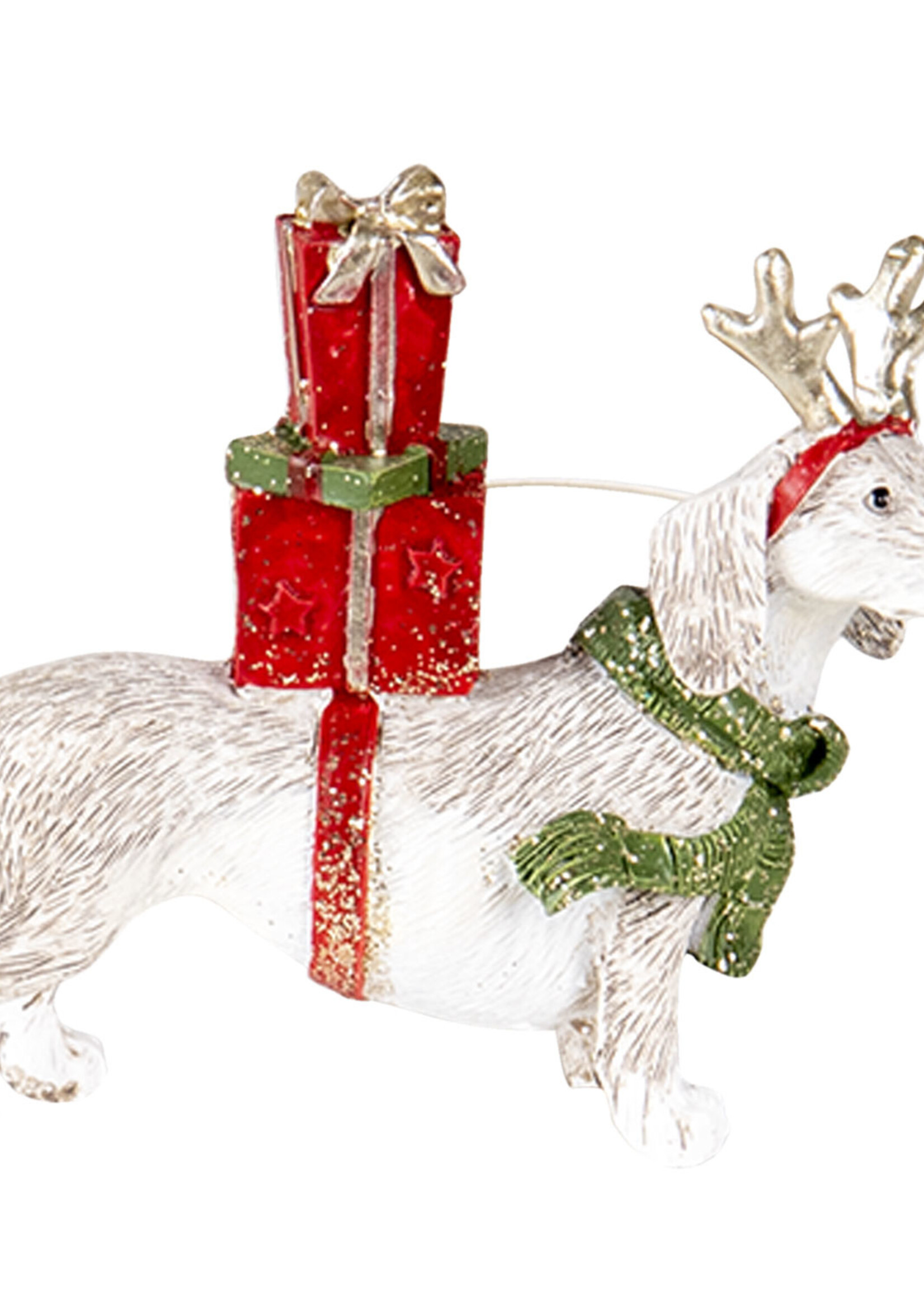 Clayre & Eef Decoratie hond met gewei en cadeaus 9*3*8 cm 6PR4603