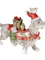 Clayre & Eef Décoration chien avec Bonnet de Noel 10*3*8 cm 6PR4604