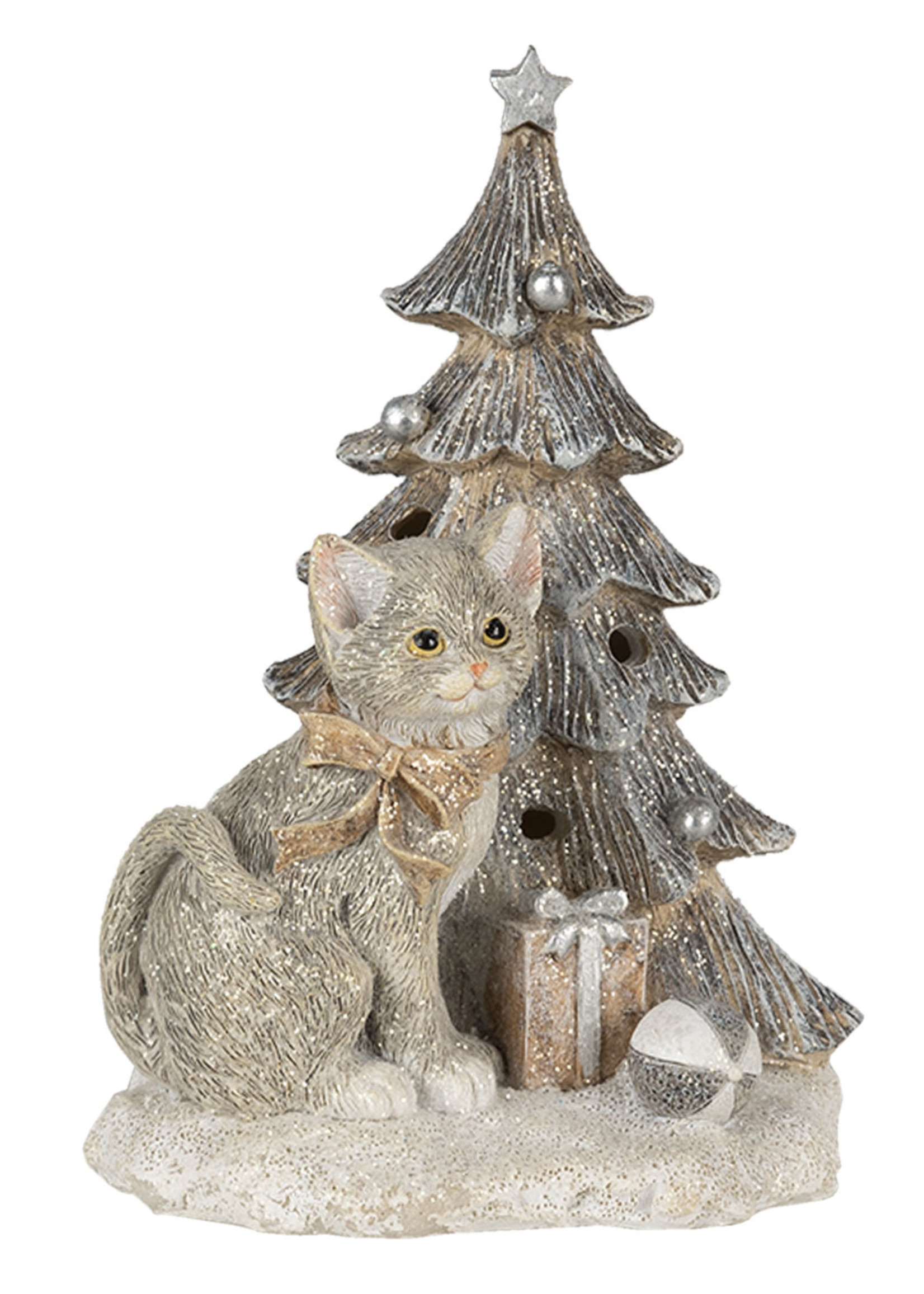 Clayre & Eef Décoration chat au arbre de Noël LED 12*9*16 cm 6PR4629