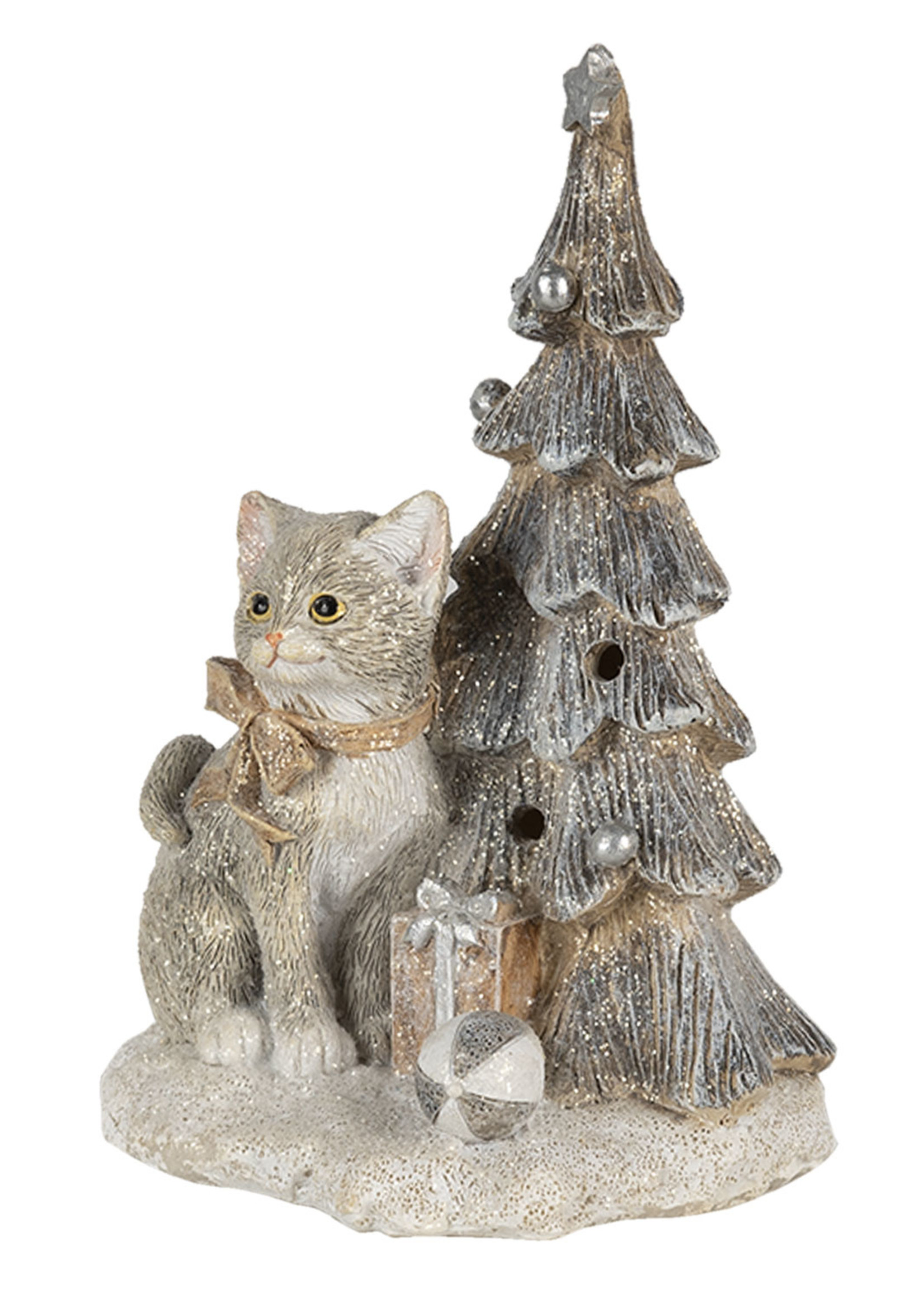 Clayre & Eef Decoratie kat bij kerstboom LED 12*9*16 cm 6PR4629