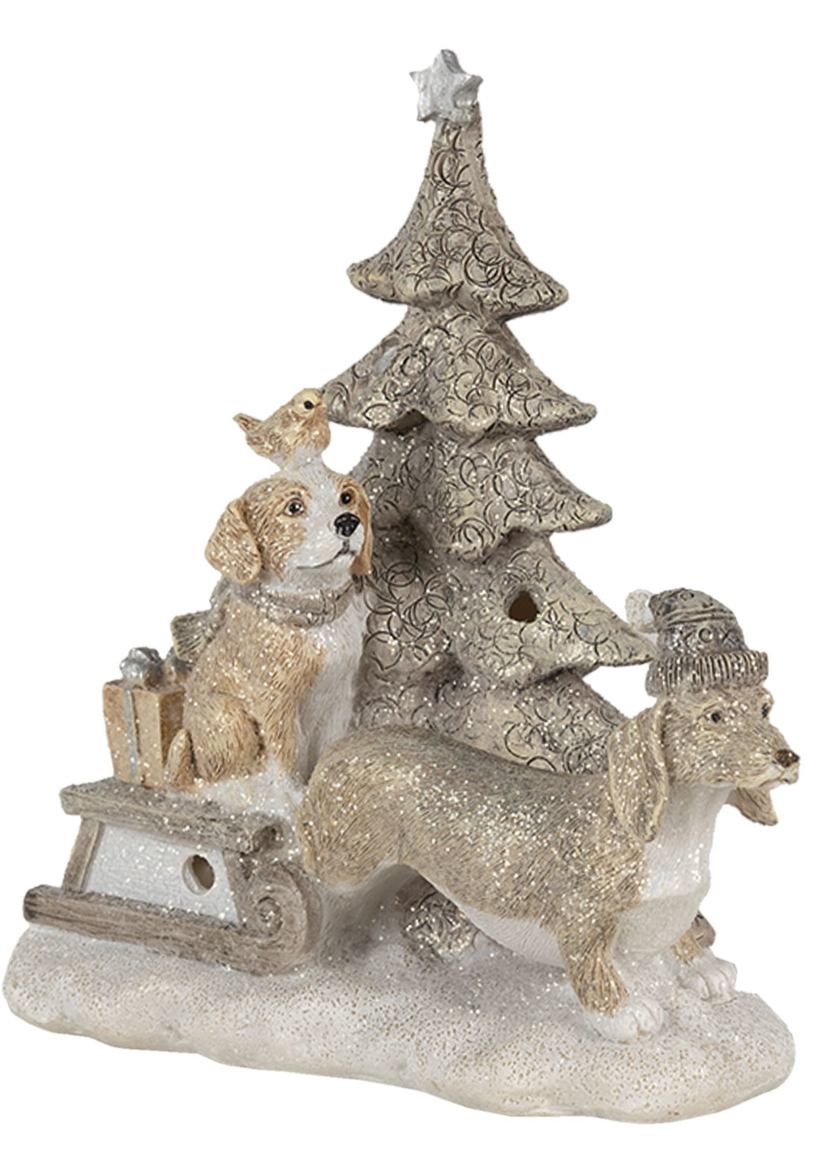 Clayre & Eef Decoratie honden bij kerstboom LED 16*8*15 cm 6PR4630