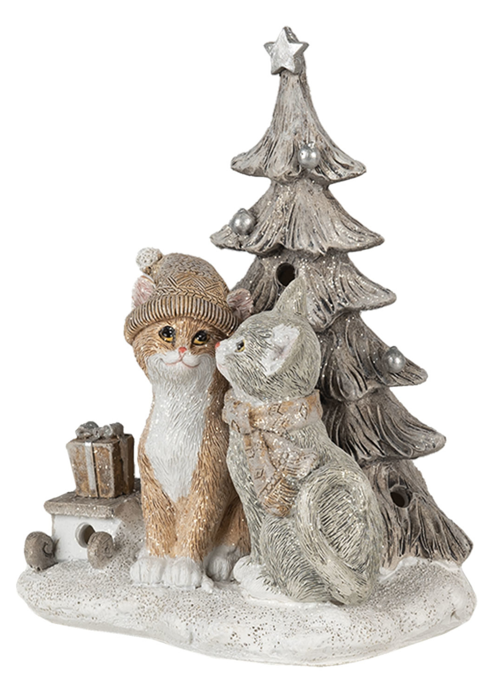 Clayre & Eef Décoration chats au arbre de Noël LED 12*10*16 cm 6PR4632