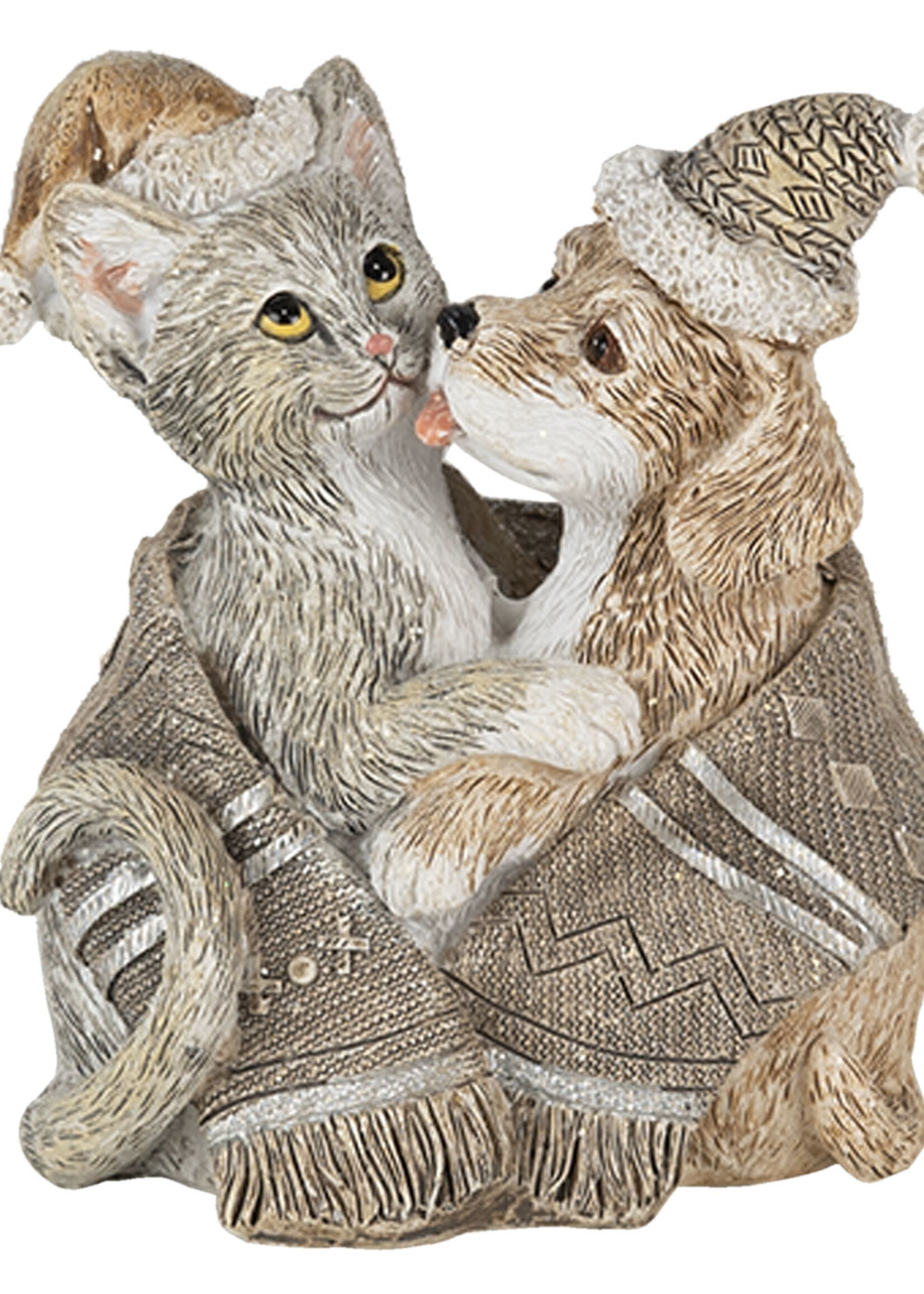 Clayre & Eef Decoratie hond en kat 8*5*9 cm 6PR4634