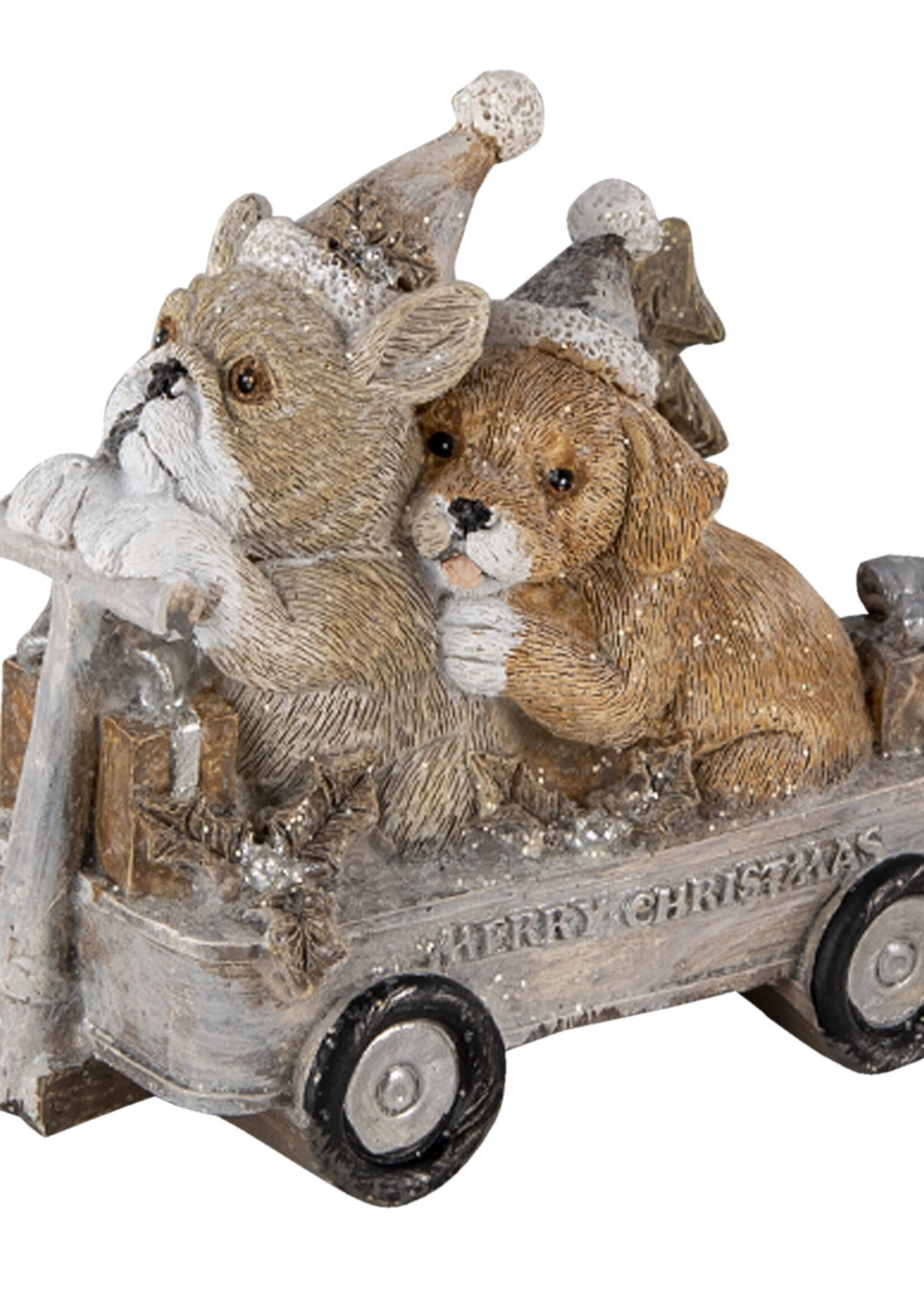 Clayre & Eef Decoratie honden in kar 10*6*9 cm 6PR4637