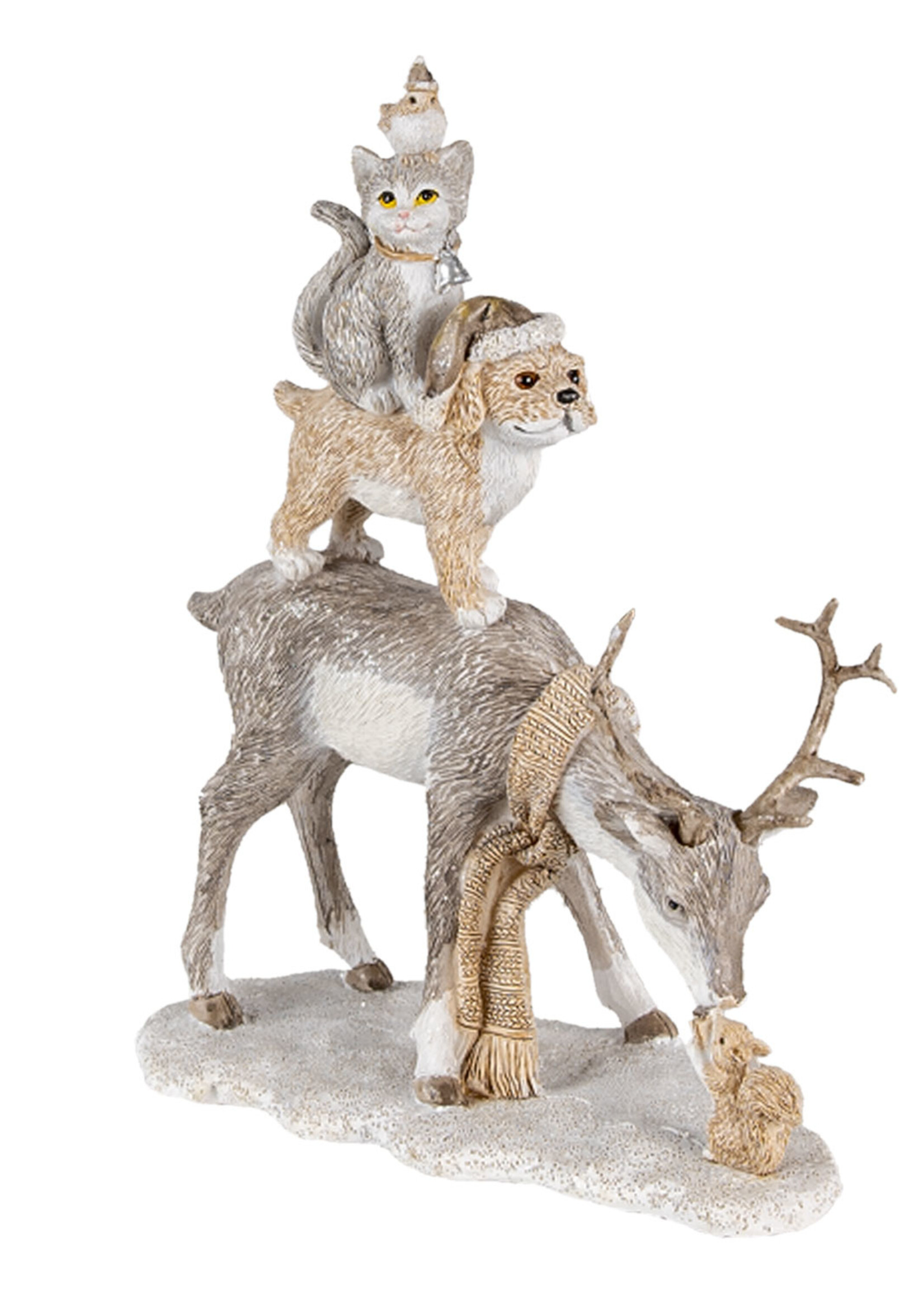 Clayre & Eef Décoration cerf avec chien, chat et poule 17*9*21 cm 6PR4645