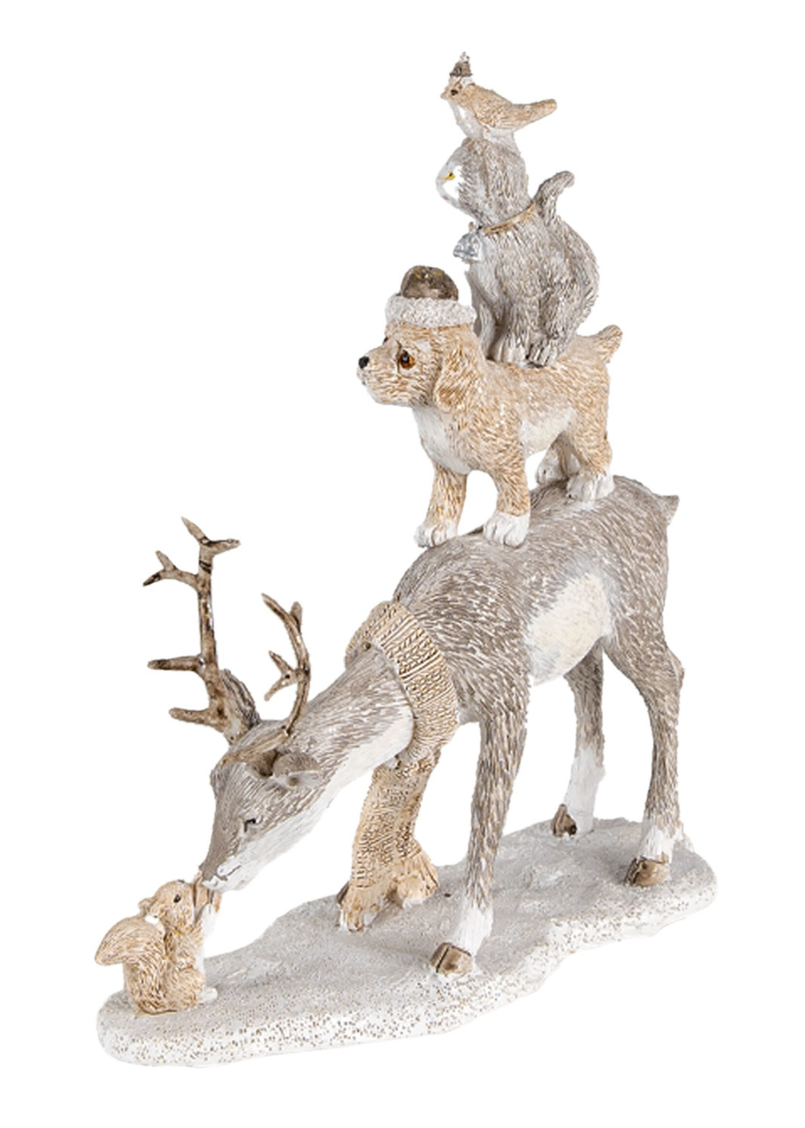 Clayre & Eef Décoration cerf avec chien, chat et poule 17*9*21 cm 6PR4645