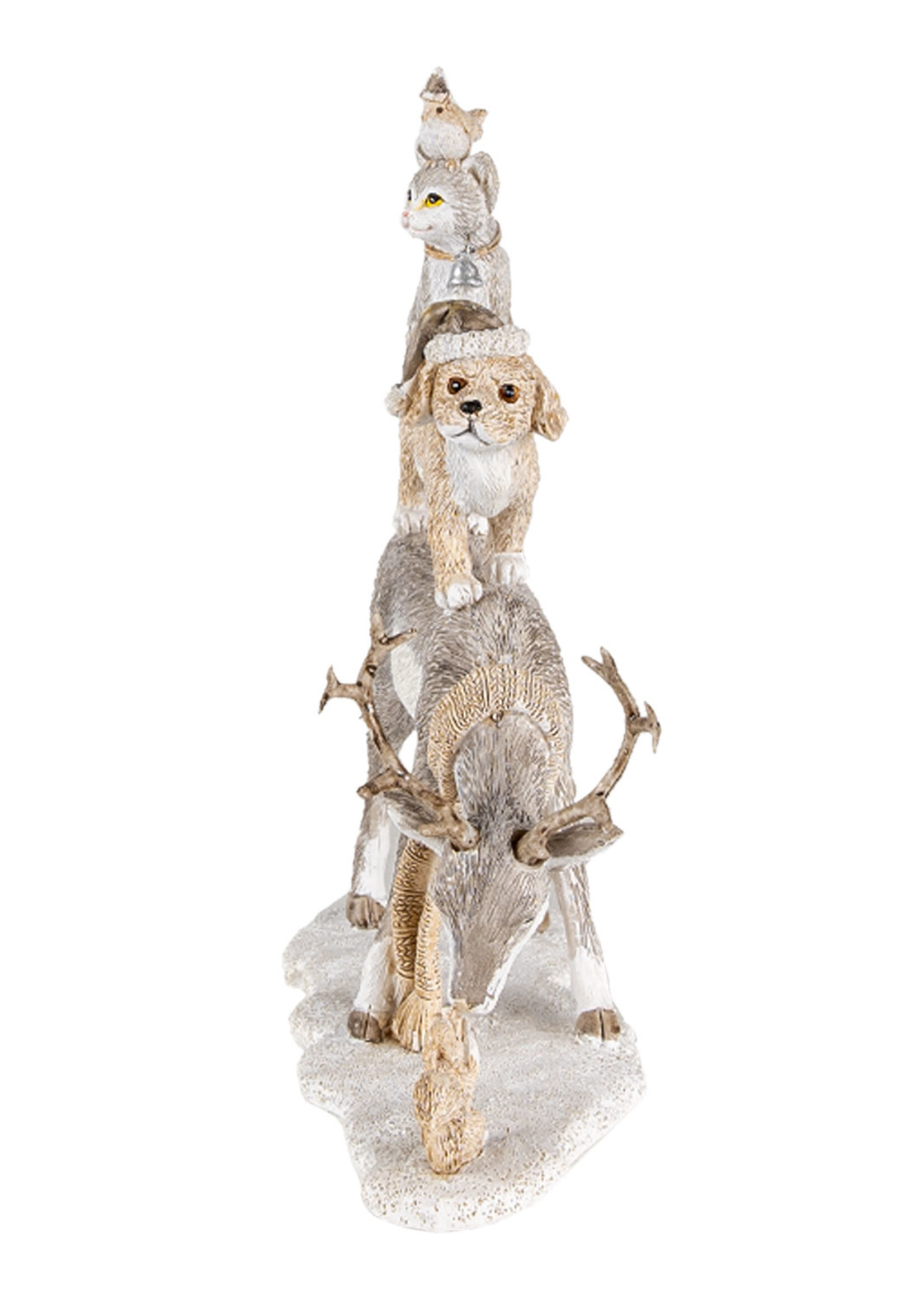 Clayre & Eef Decoratie hert met hond, kat en kip 17*9*21 cm 6PR4645