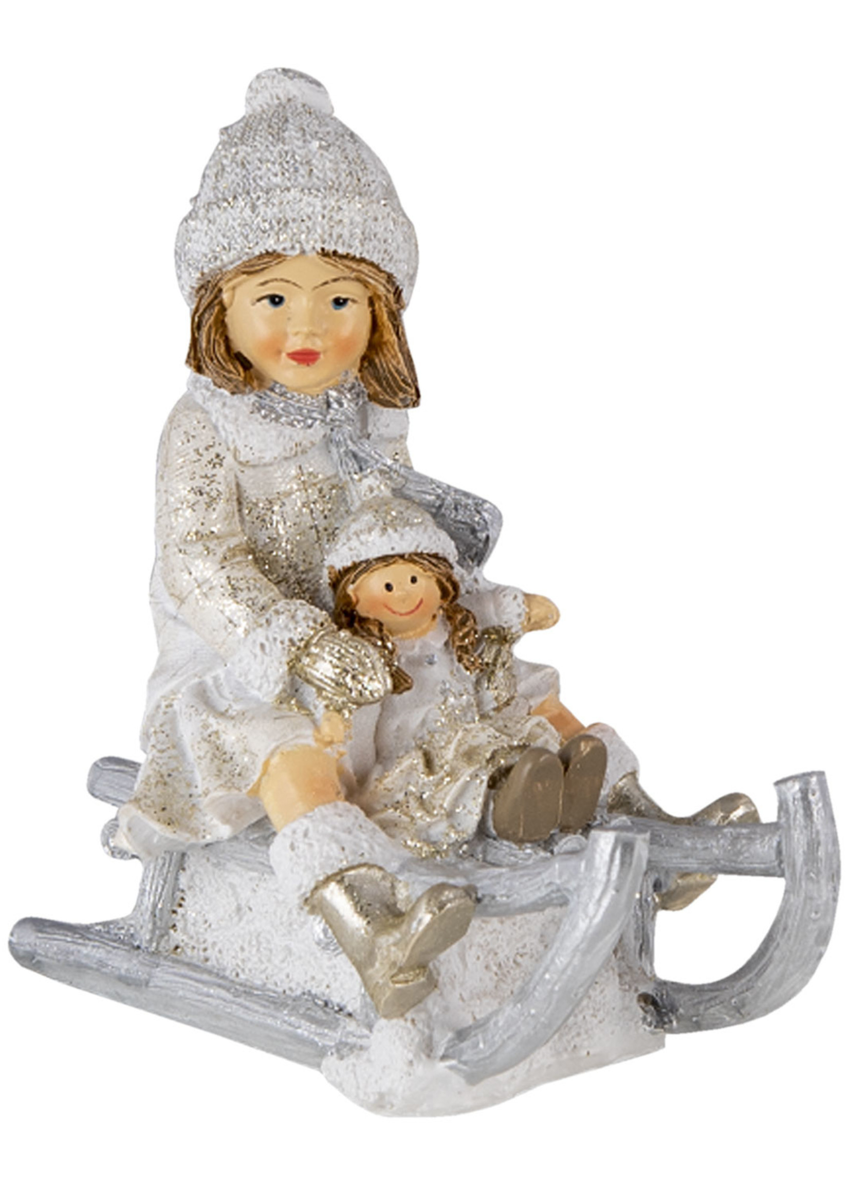 Clayre & Eef Decoratie kind op slee 10*5*10 cm 6PR4665