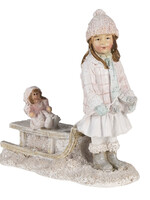 Clayre & Eef Decoratie kind met slee 11*4*11 cm 6PR4666