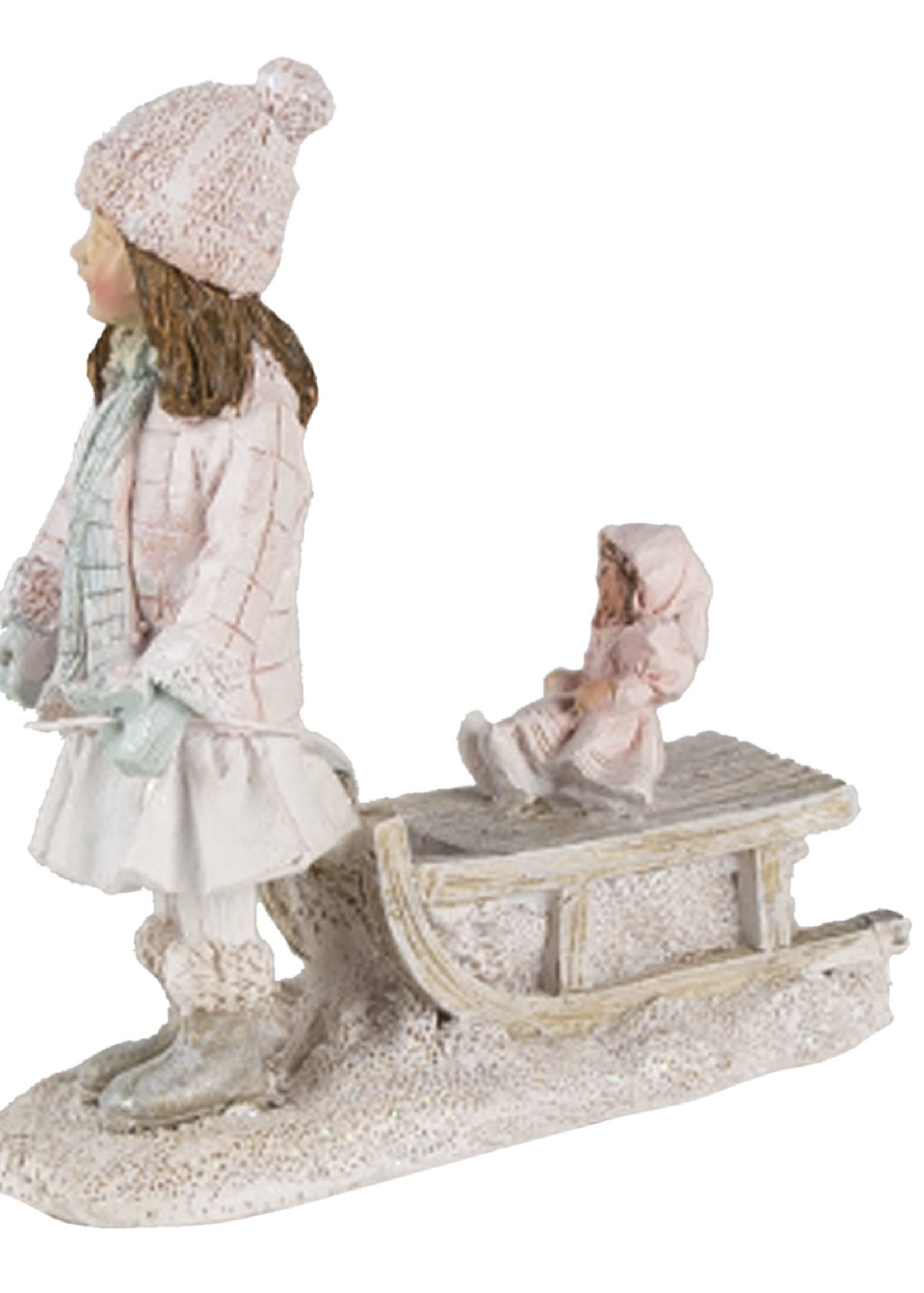 Clayre & Eef Decoratie kind met slee 11*4*11 cm 6PR4666