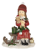 Clayre & Eef Decoratie kind op slee 14*9*17 cm 6PR4669