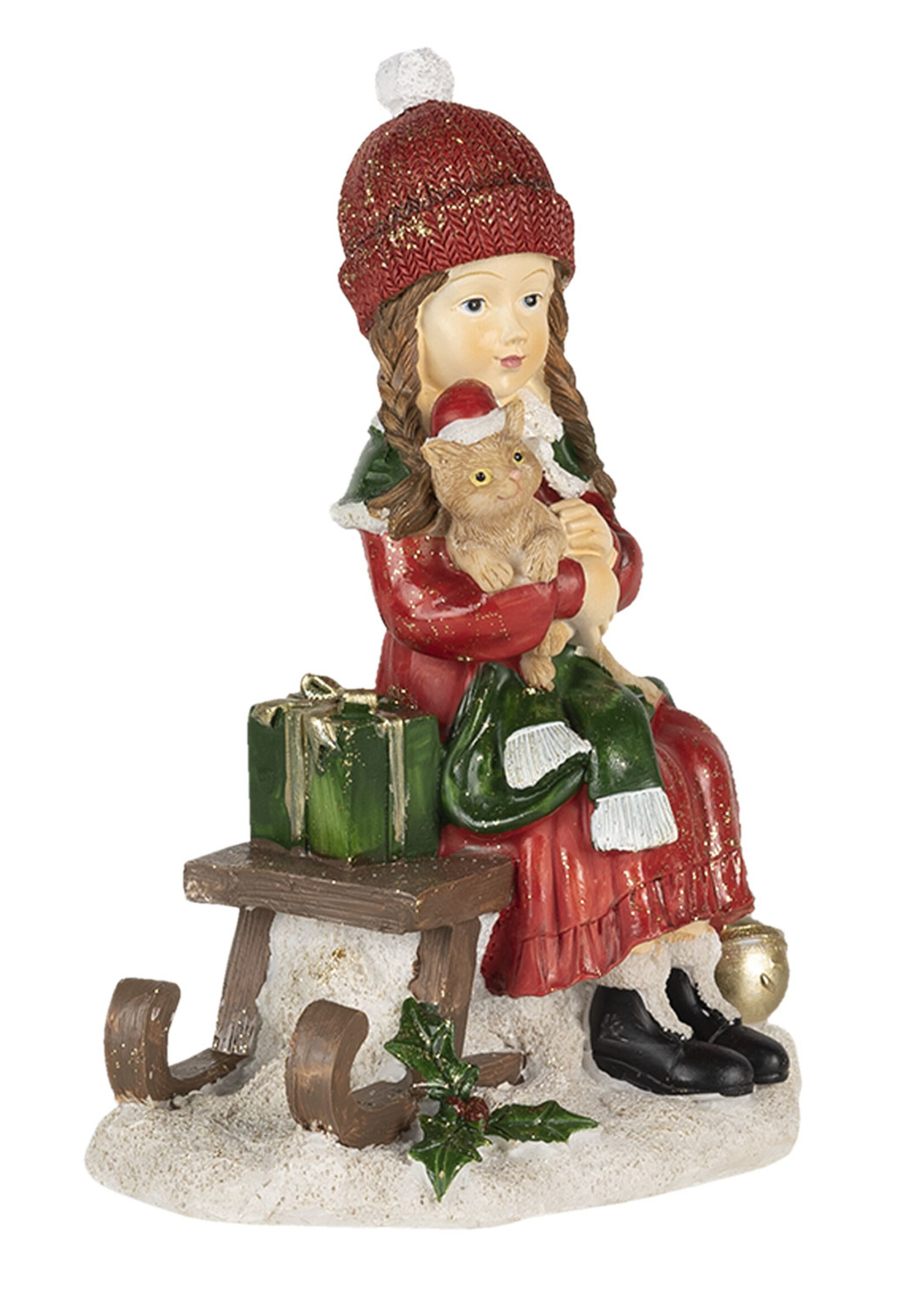 Clayre & Eef Decoratie kind op slee 14*9*17 cm 6PR4669