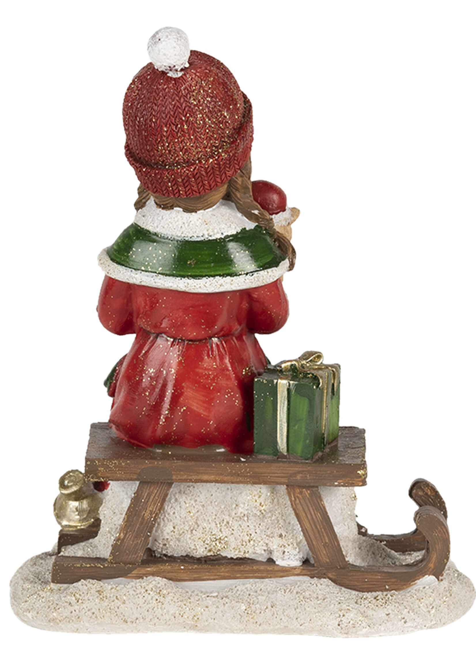 Clayre & Eef Decoratie kind op slee 14*9*17 cm 6PR4669