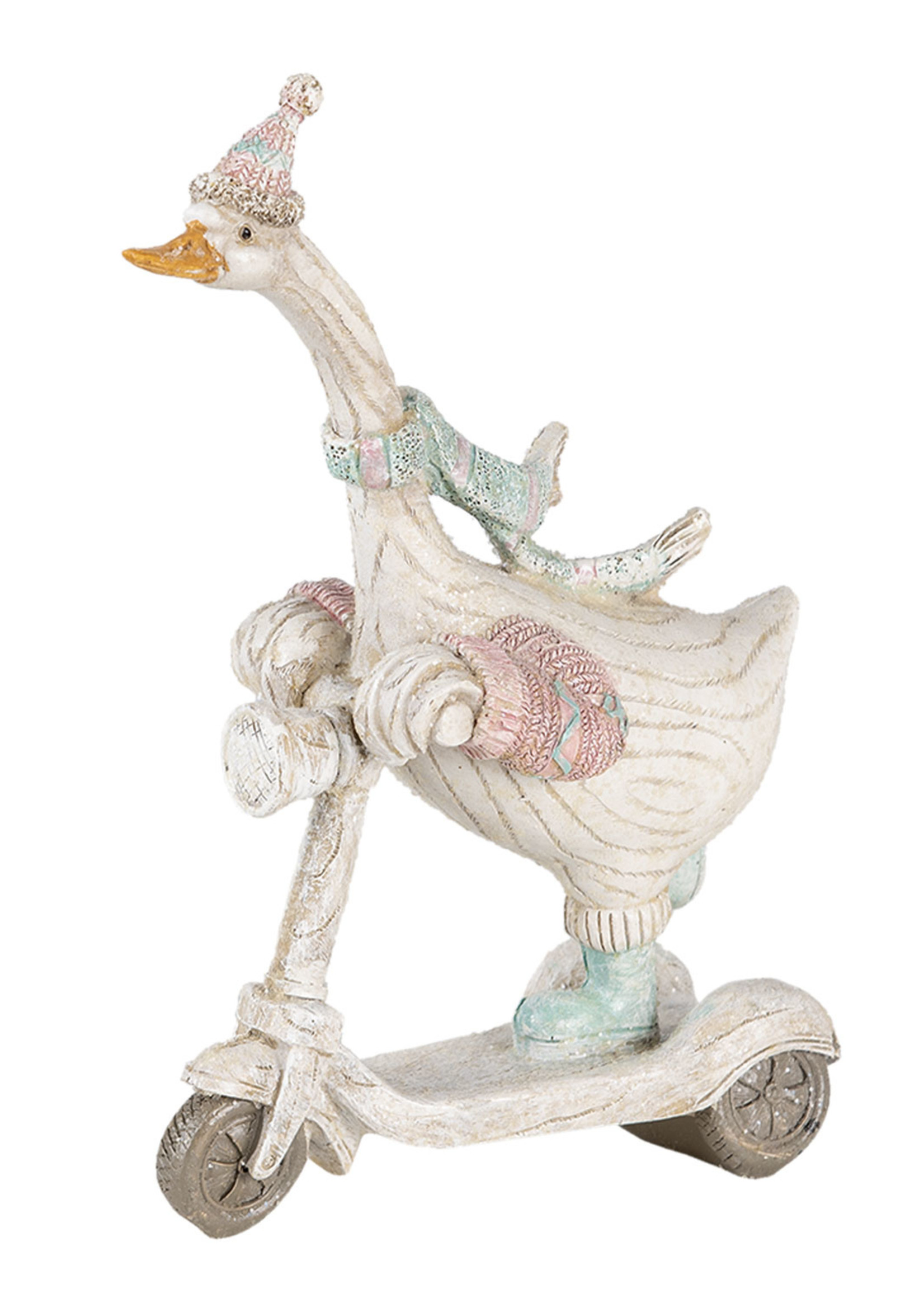 Clayre & Eef Decoratie gans op autoped 14*6*19 cm 6PR4688
