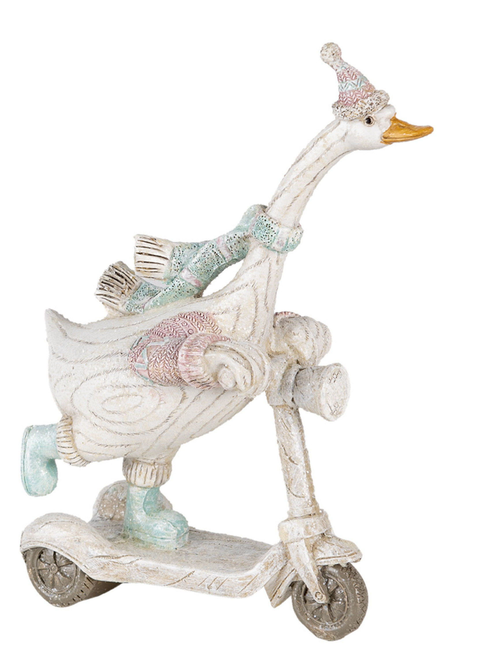 Clayre & Eef Decoratie gans op autoped 14*6*19 cm 6PR4688