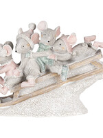 Clayre & Eef Decoratie muizen op slee 15*5*11 cm 6PR4709