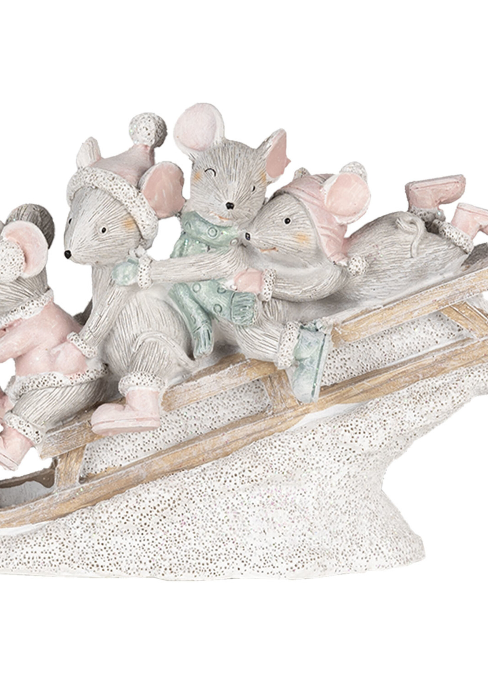 Clayre & Eef Décoration souris sur traîneau 15*5*11 cm 6PR4709