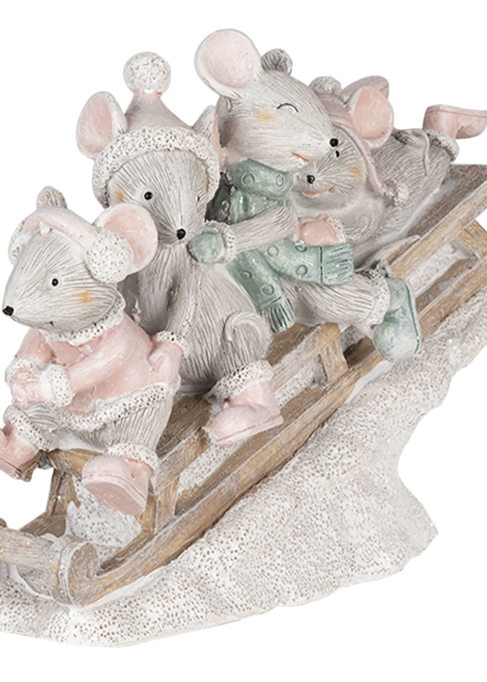 Clayre & Eef Decoratie muizen op slee 15*5*11 cm 6PR4709