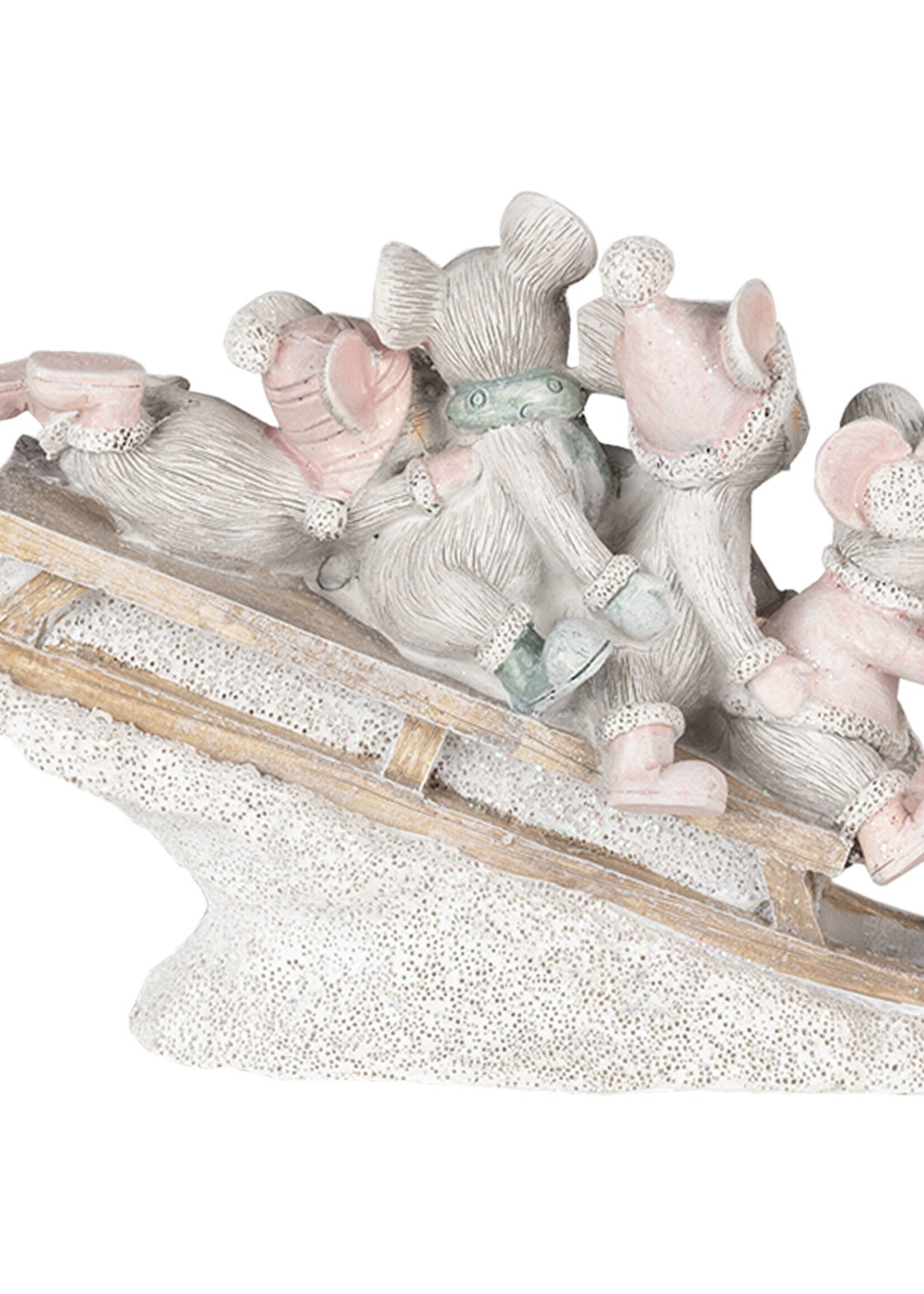 Clayre & Eef Decoratie muizen op slee 15*5*11 cm 6PR4709