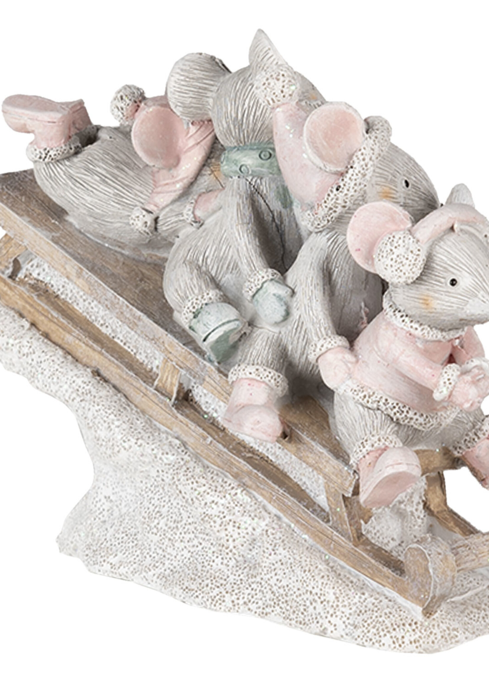 Clayre & Eef Décoration souris sur traîneau 15*5*11 cm 6PR4709