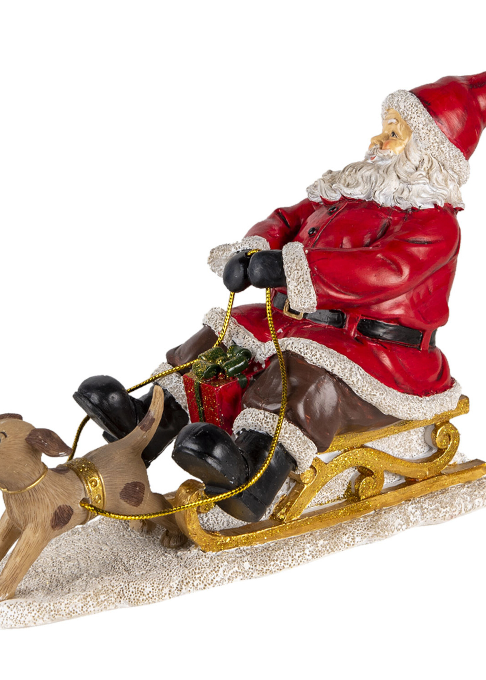 Clayre & Eef Decoratie kerstman op slee 24*8*16 cm 6PR4710