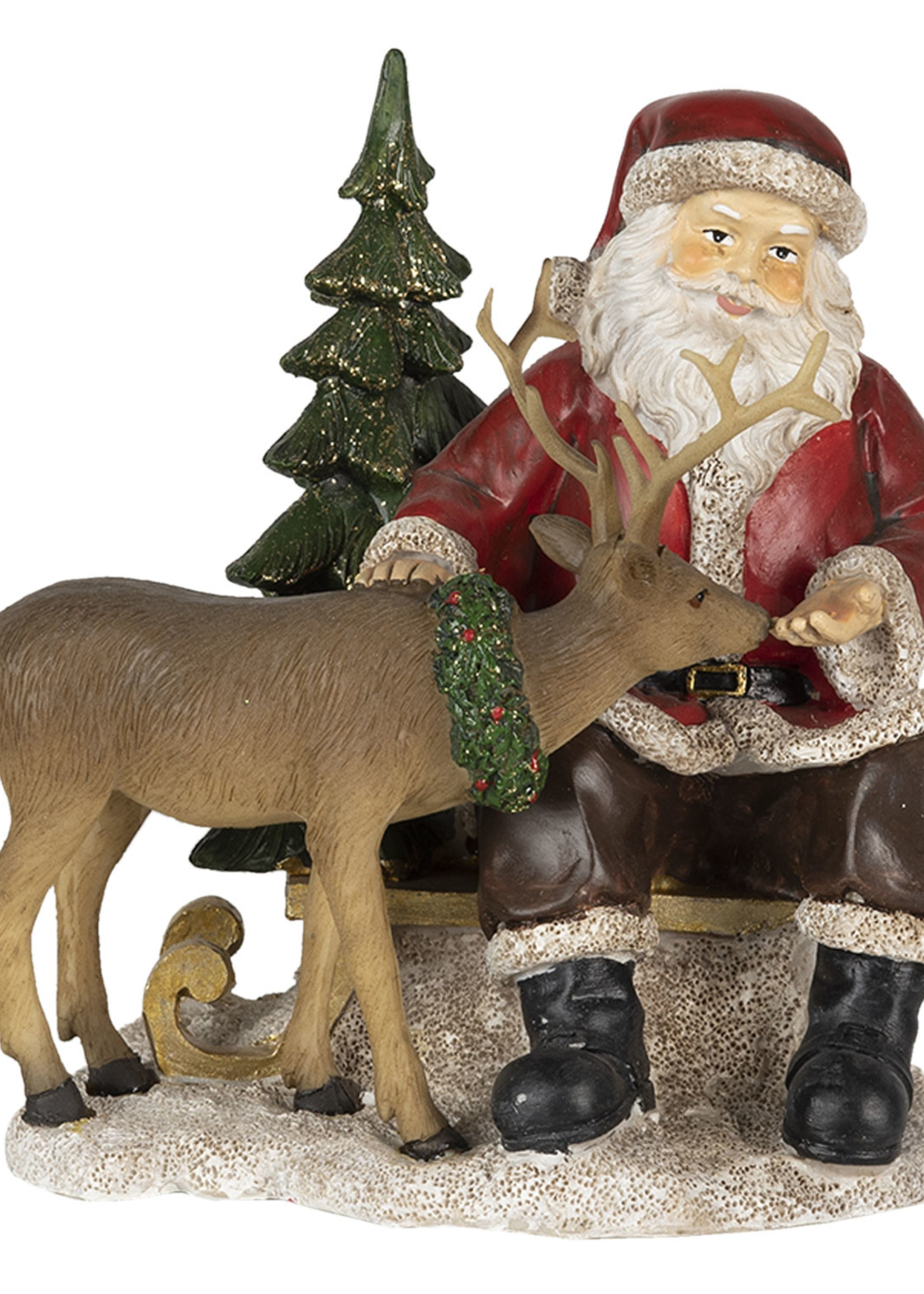 Clayre & Eef Decoratie kerstman met rendier 17*14*17 cm 6PR4711