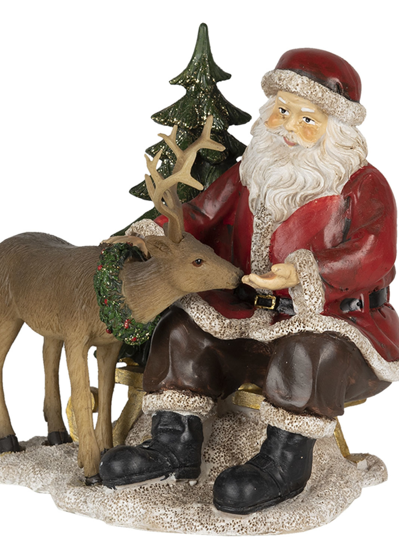 Clayre & Eef Decoratie kerstman met rendier 17*14*17 cm 6PR4711