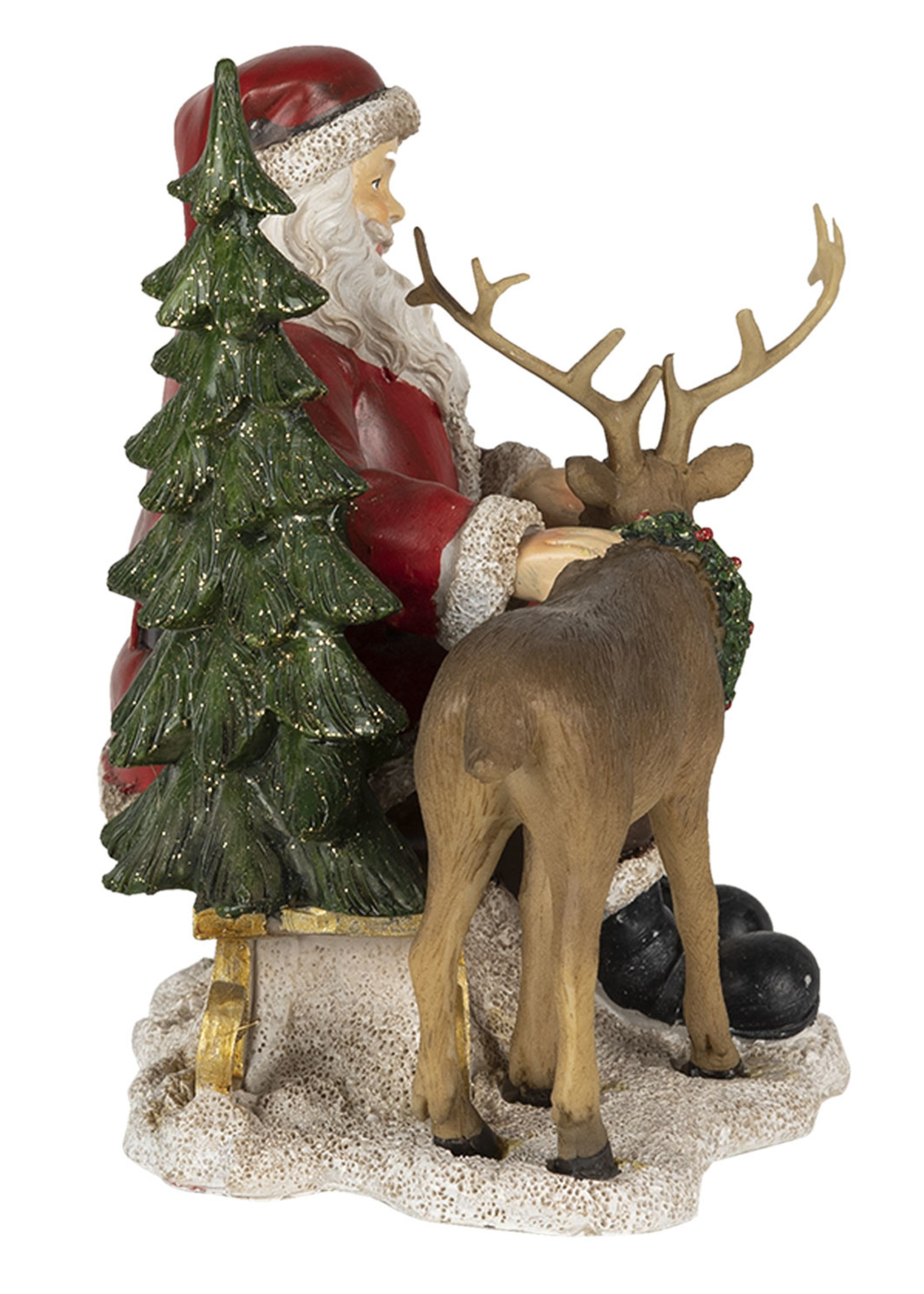 Clayre & Eef Decoratie kerstman met rendier 17*14*17 cm 6PR4711
