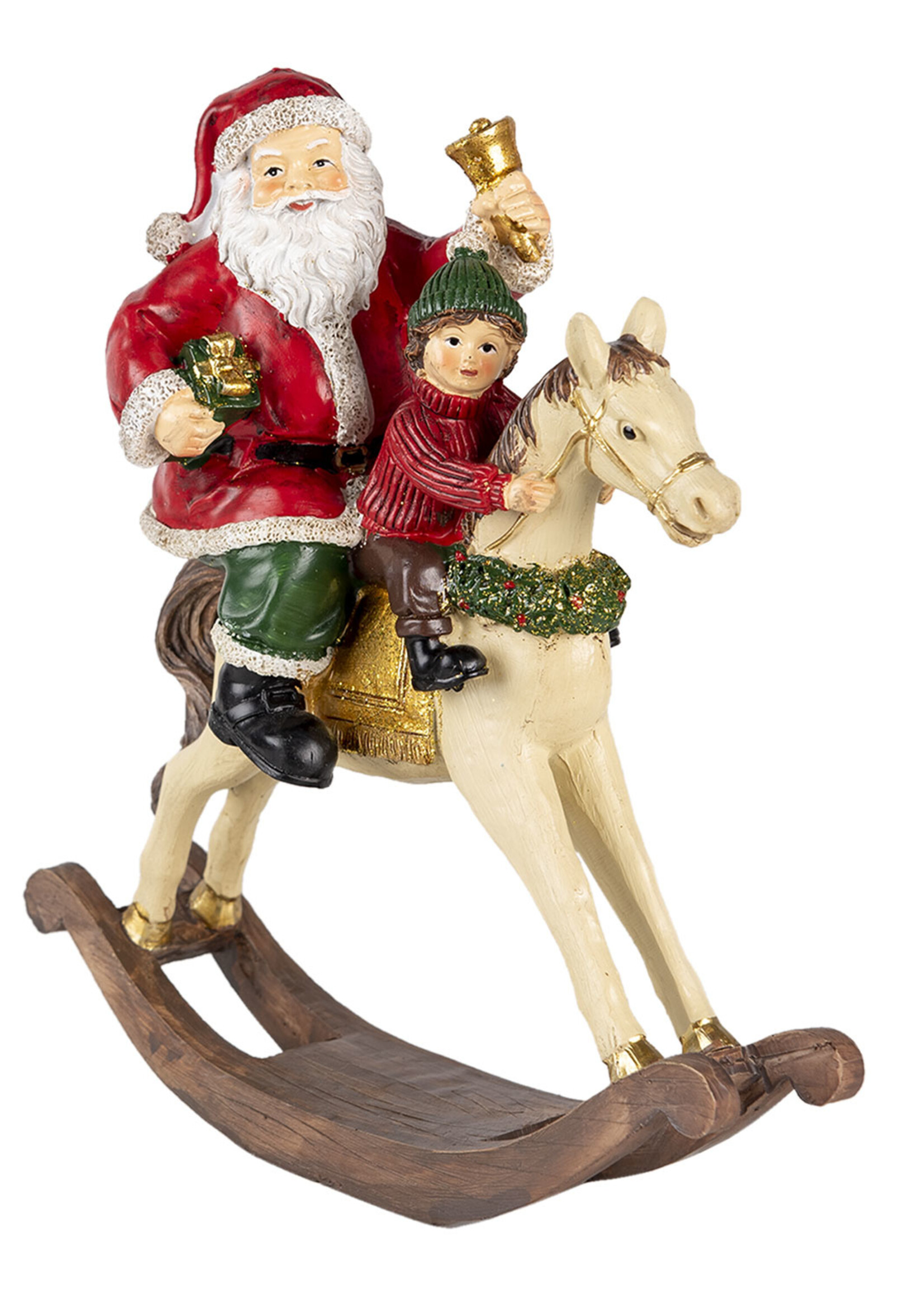 Clayre & Eef Decoratie kerstman op hobbelpaard 20*8*21 cm 6PR4712