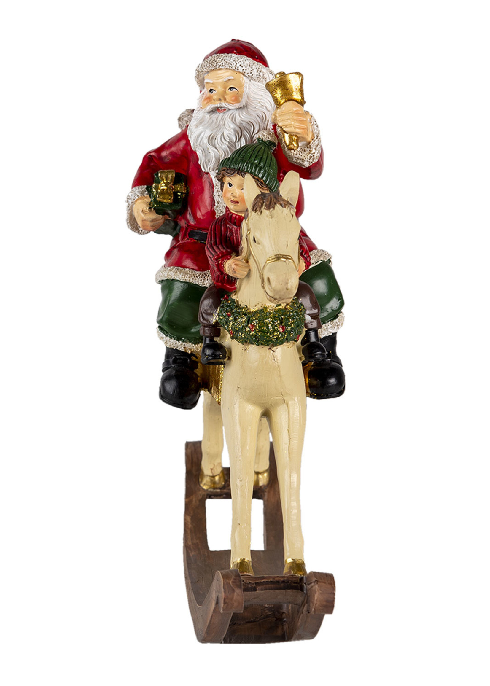 Clayre & Eef Decoratie kerstman op hobbelpaard 20*8*21 cm 6PR4712