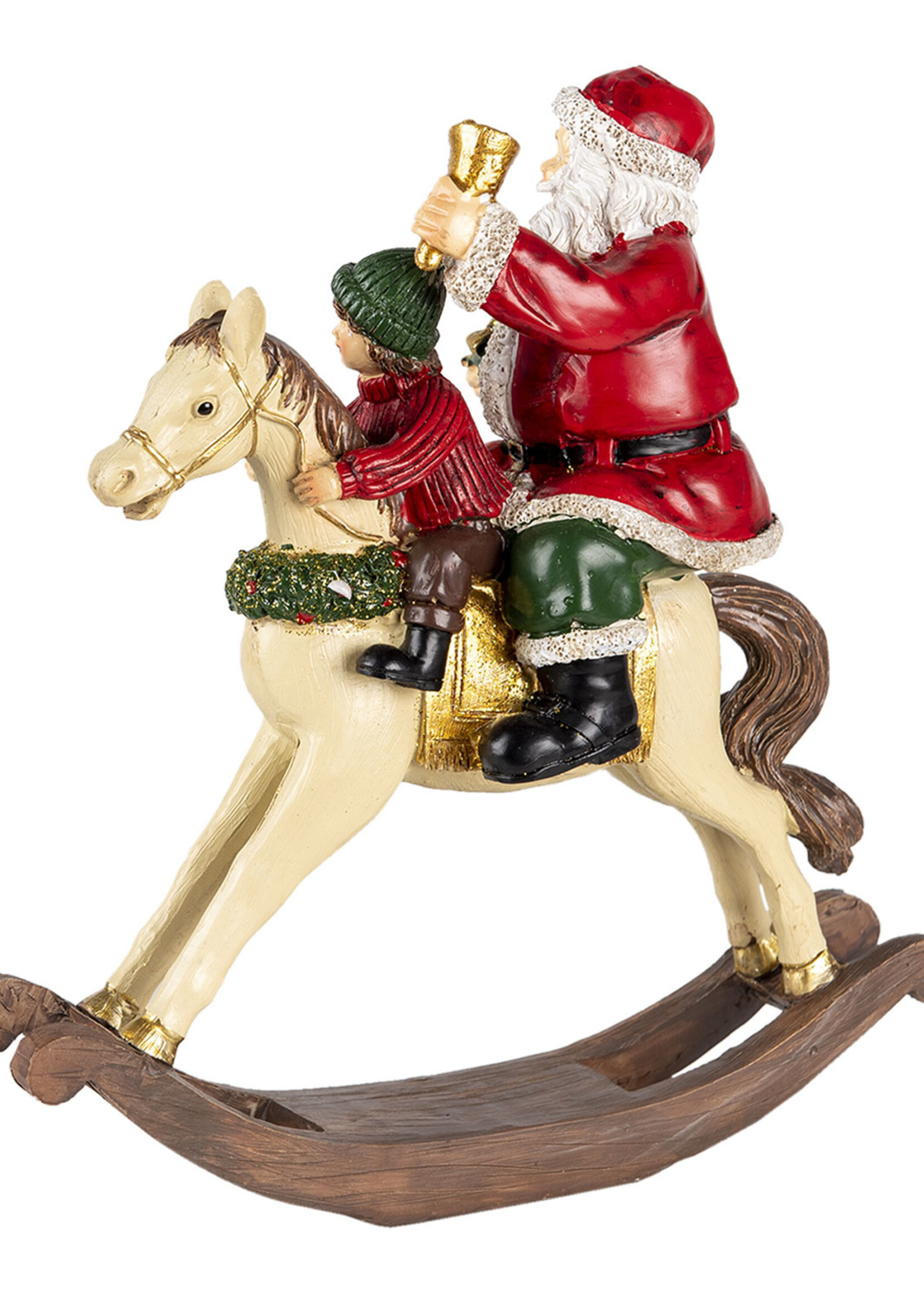 Clayre & Eef Décoration Père Noël sur cheval à bascule 20*8*21 cm 6PR4712