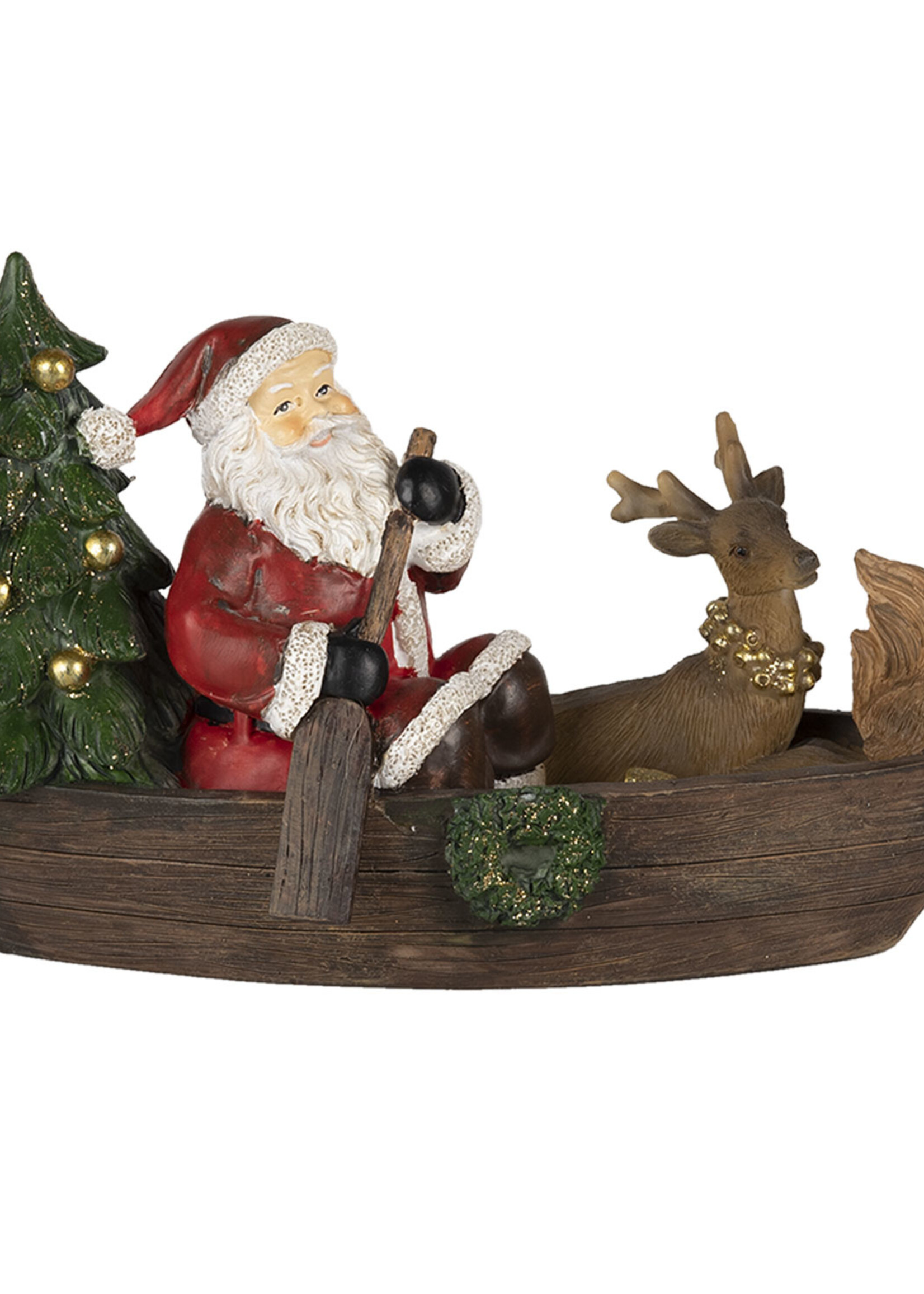 Clayre & Eef Decoratie kerstman in bootje 22*10*13 cm 6PR4715
