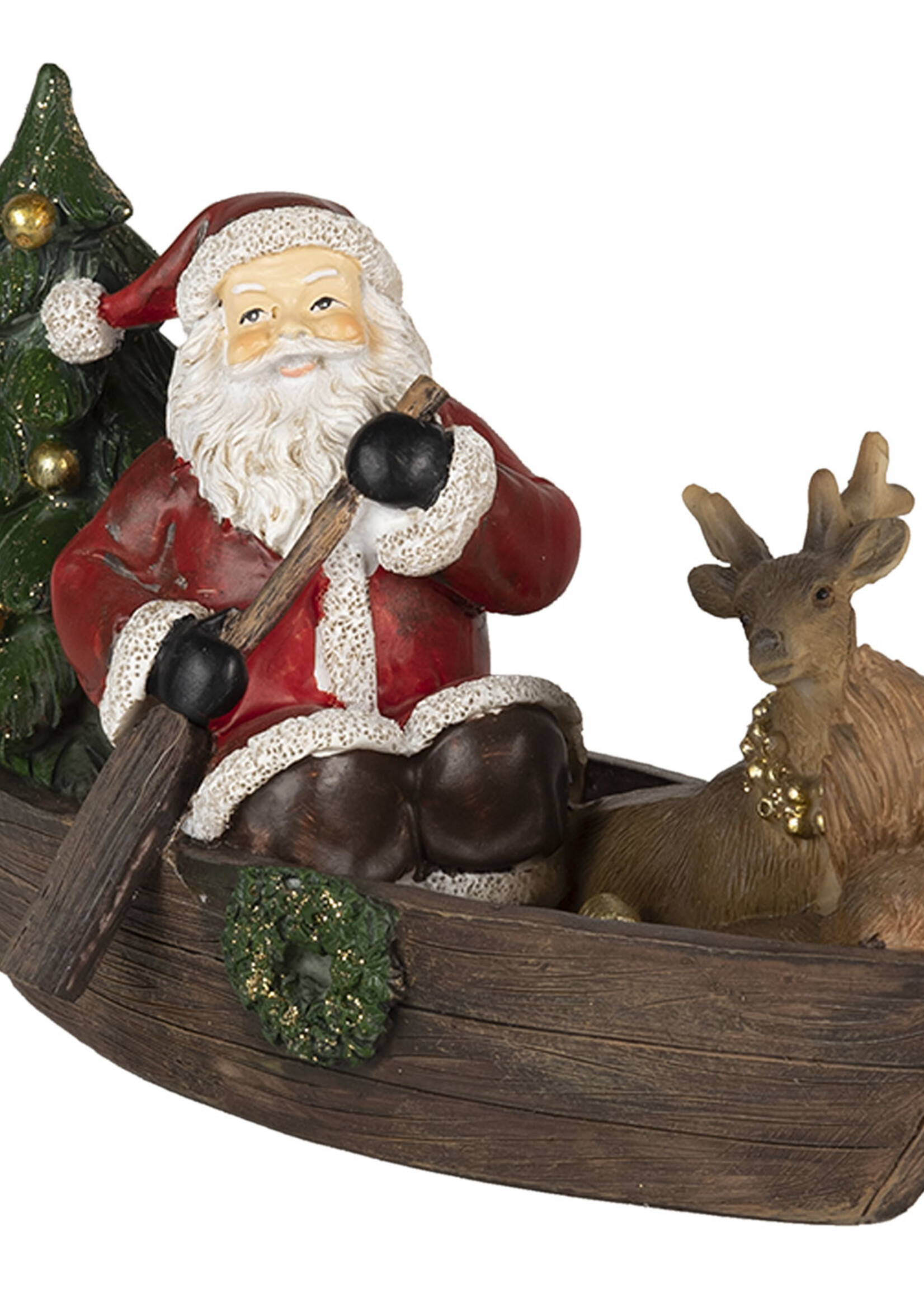 Clayre & Eef Decoratie kerstman in bootje 22*10*13 cm 6PR4715