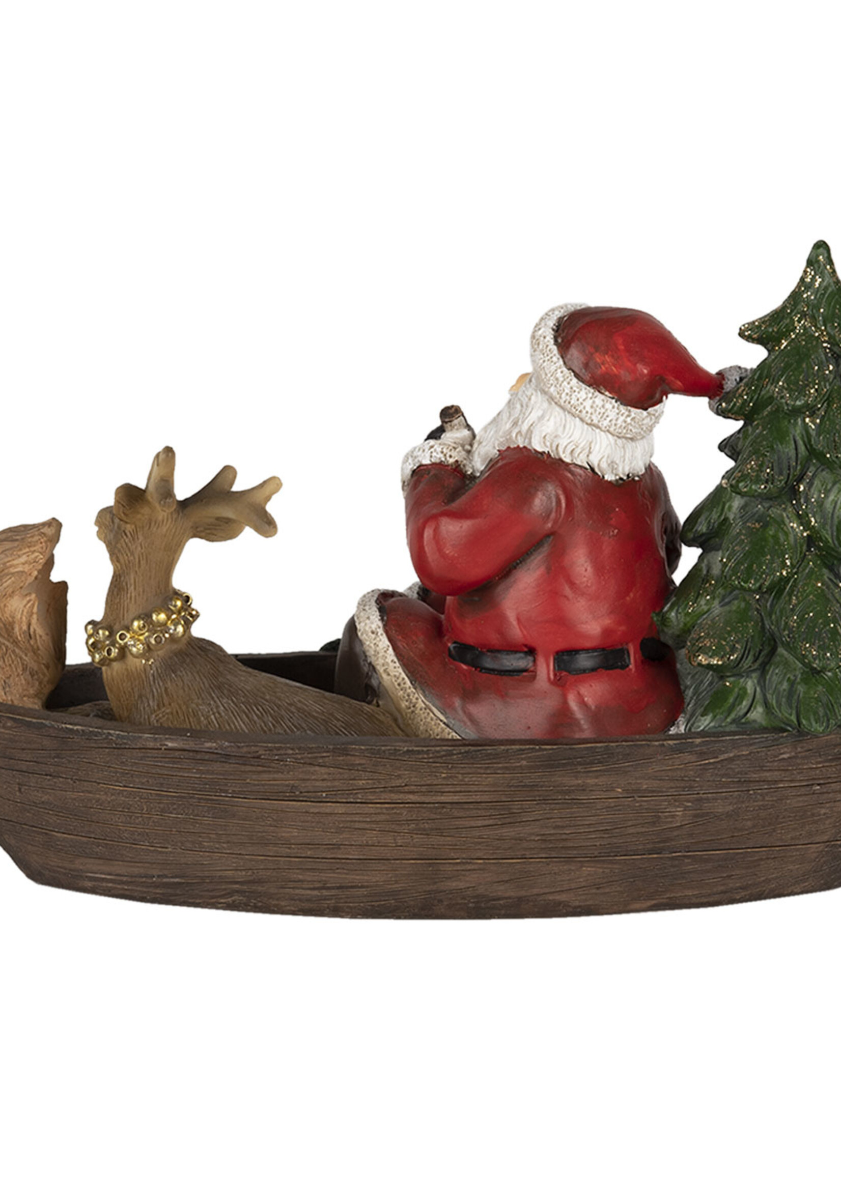 Clayre & Eef Decoratie kerstman in bootje 22*10*13 cm 6PR4715