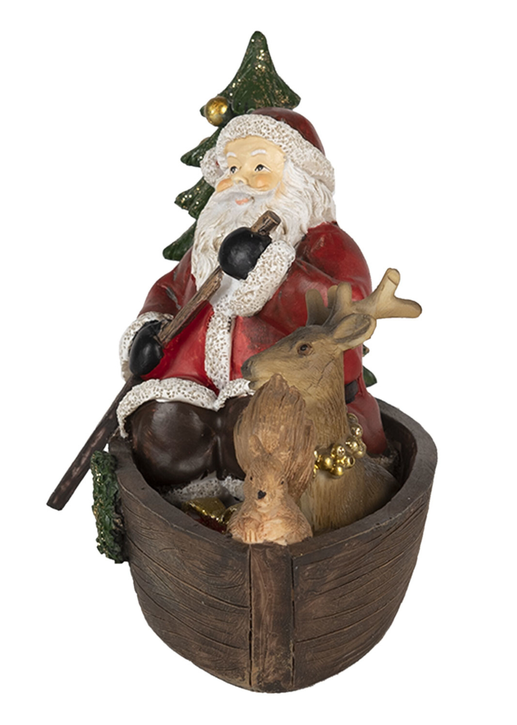 Clayre & Eef Decoratie kerstman in bootje 22*10*13 cm 6PR4715