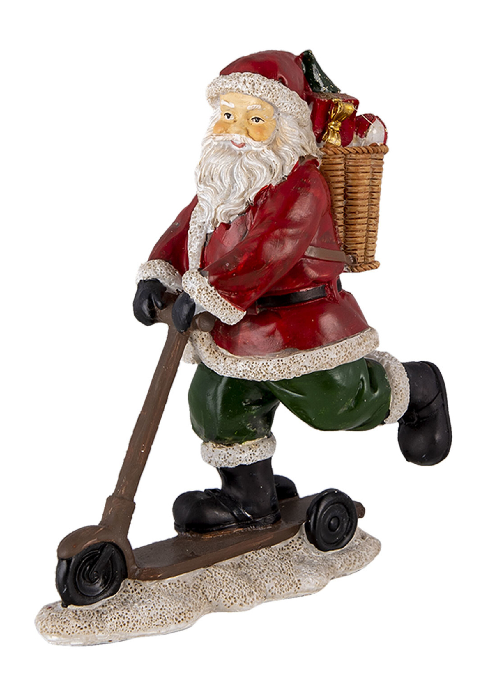 Clayre & Eef Decoratie kerstman op autoped 13*6*15 cm 6PR4717