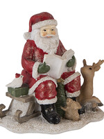Clayre & Eef Decoratie kerstman met rendier 14*12*13 cm 6PR4723