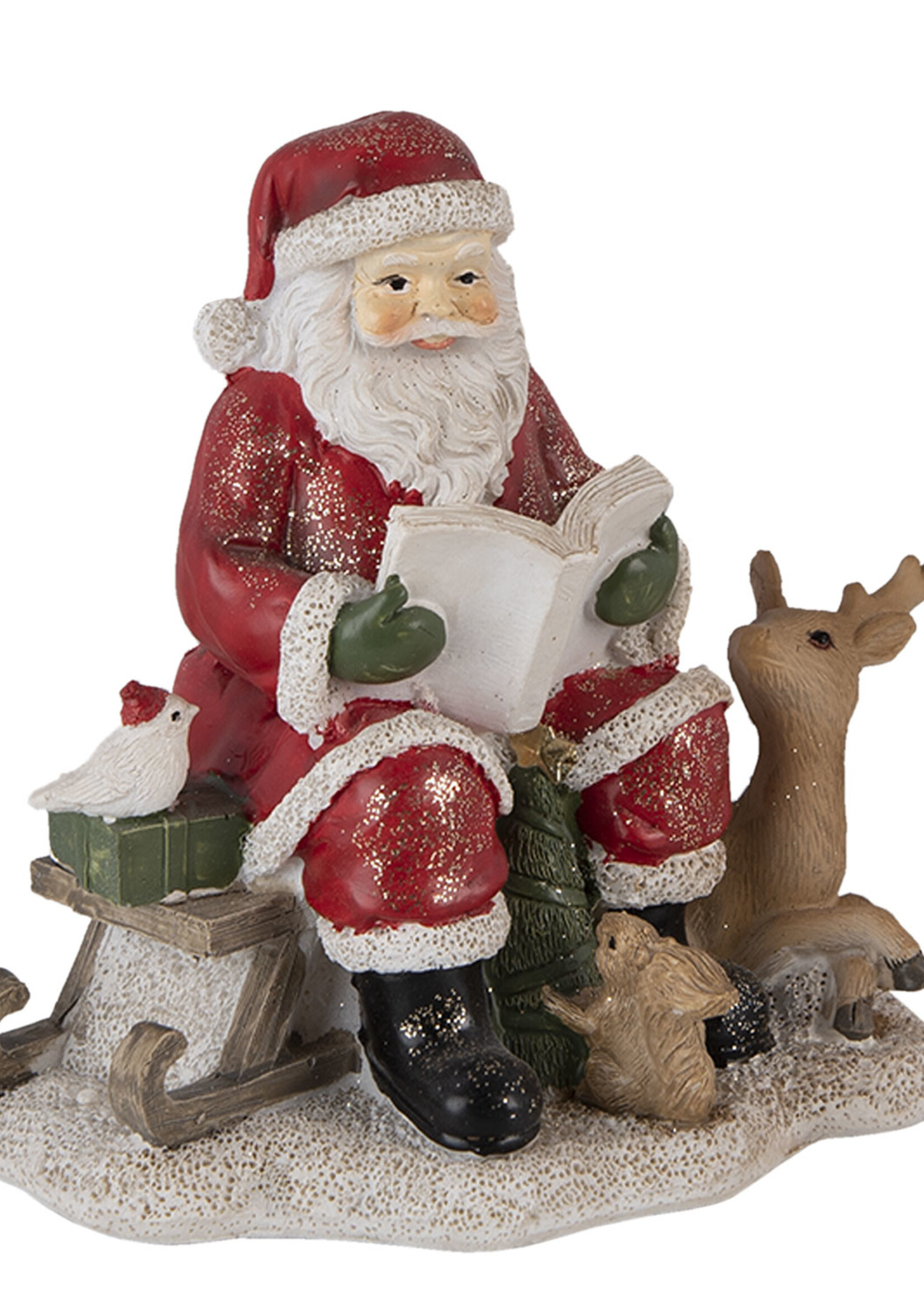 Clayre & Eef Decoratie kerstman met rendier 14*12*13 cm 6PR4723