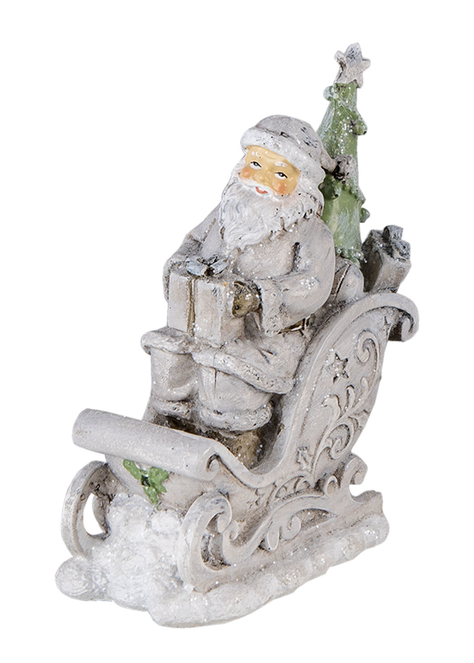 Clayre & Eef Decoratie kerstman in slee 10*6*13 cm 6PR4727