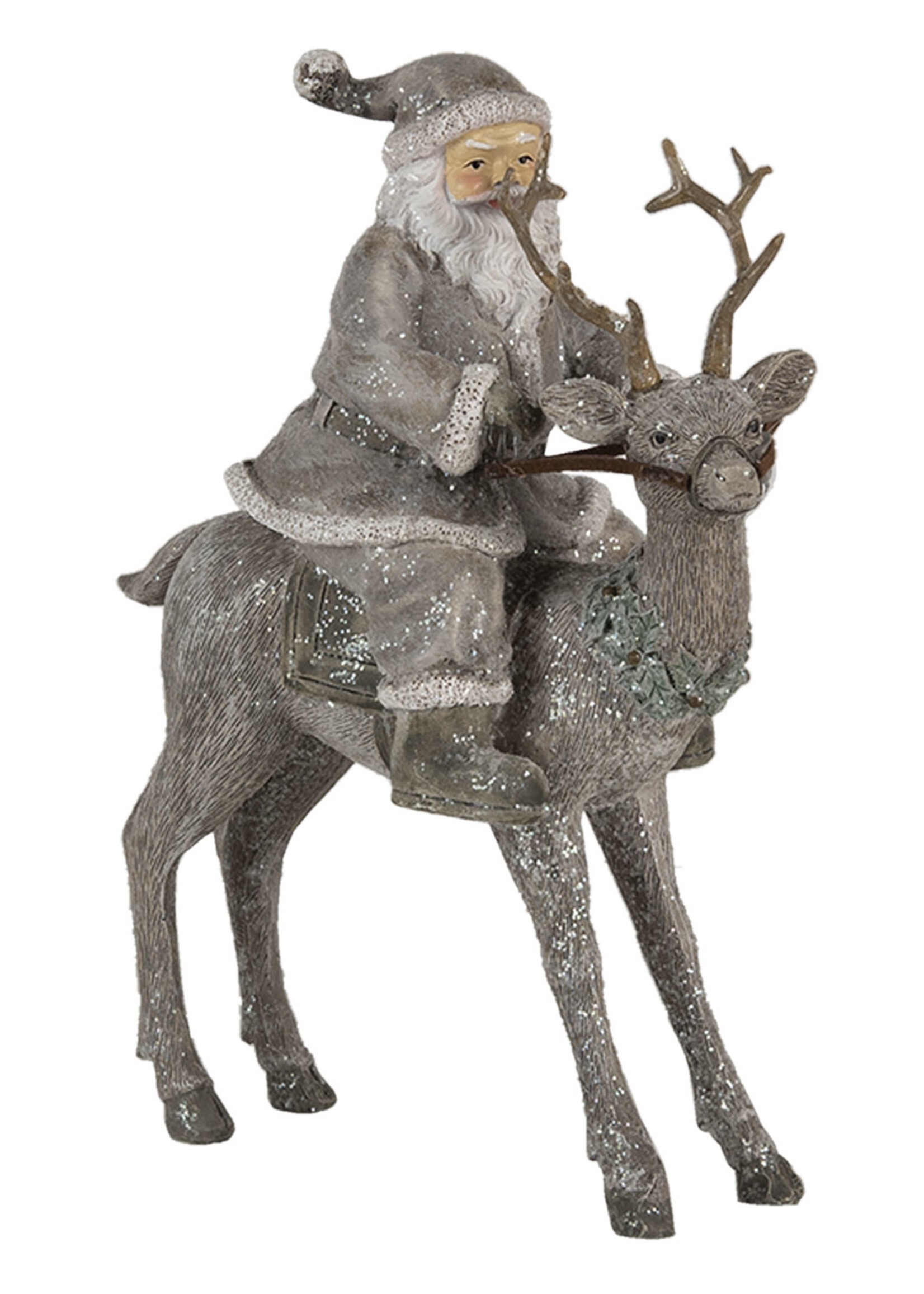 Clayre & Eef Père Noël sur le renne 16*8*21 cm 6PR4730