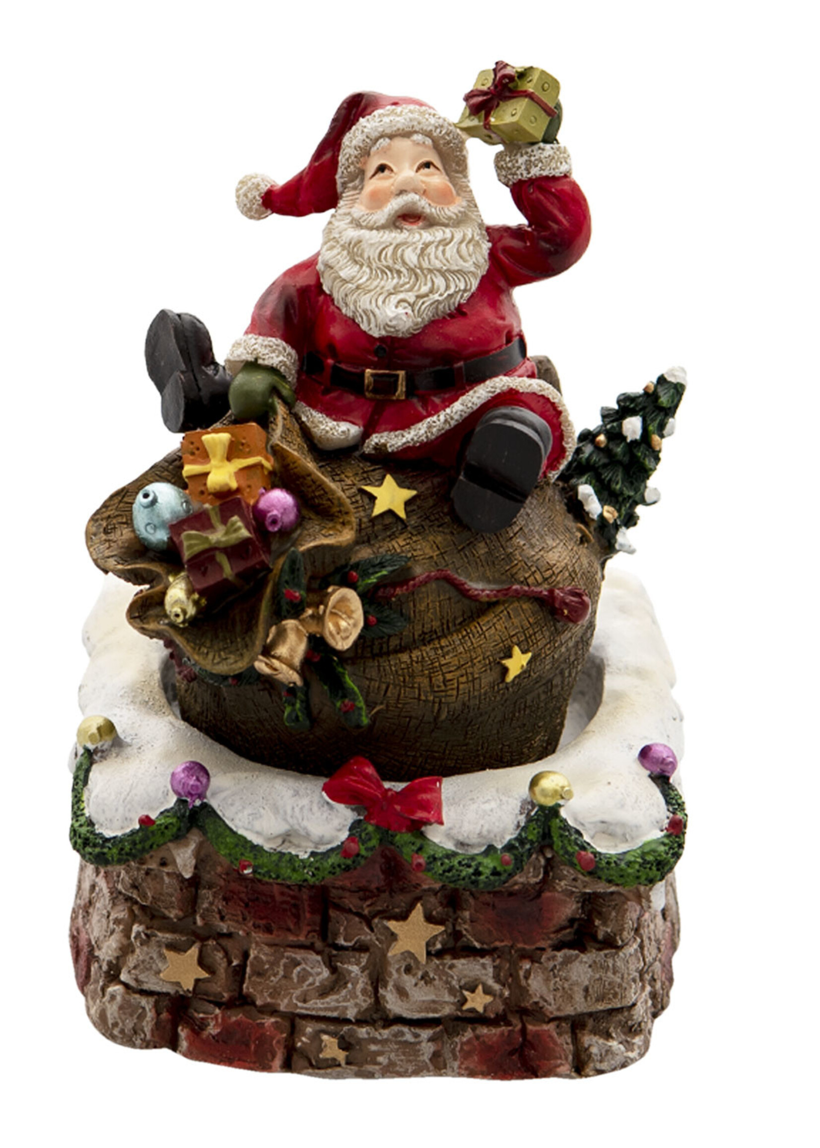 Clayre & Eef Muziekdoos kerstman Ø 10*15 cm 6PR4736