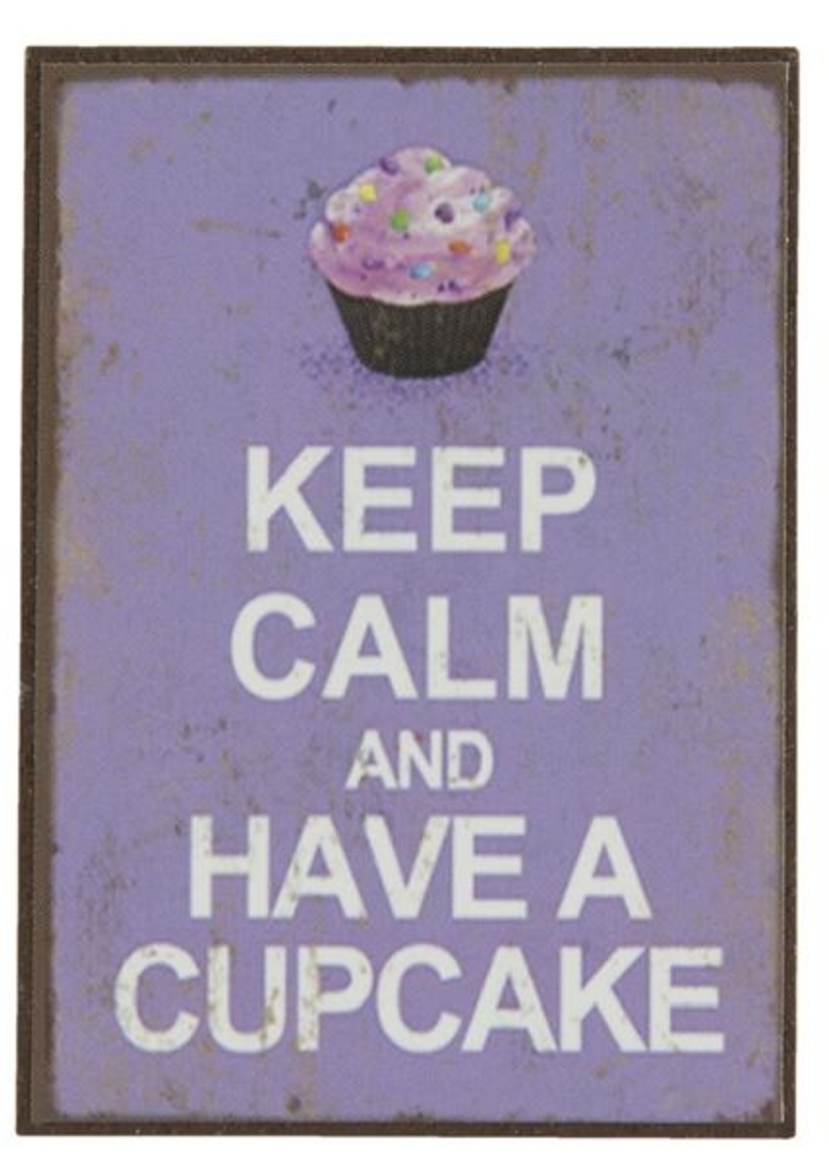 Magneet | 5*7 cm | Creme | Ijzer | rechthoekig | cupcake keep cal and have a cupcake | Clayre & Eef | 6Y1543