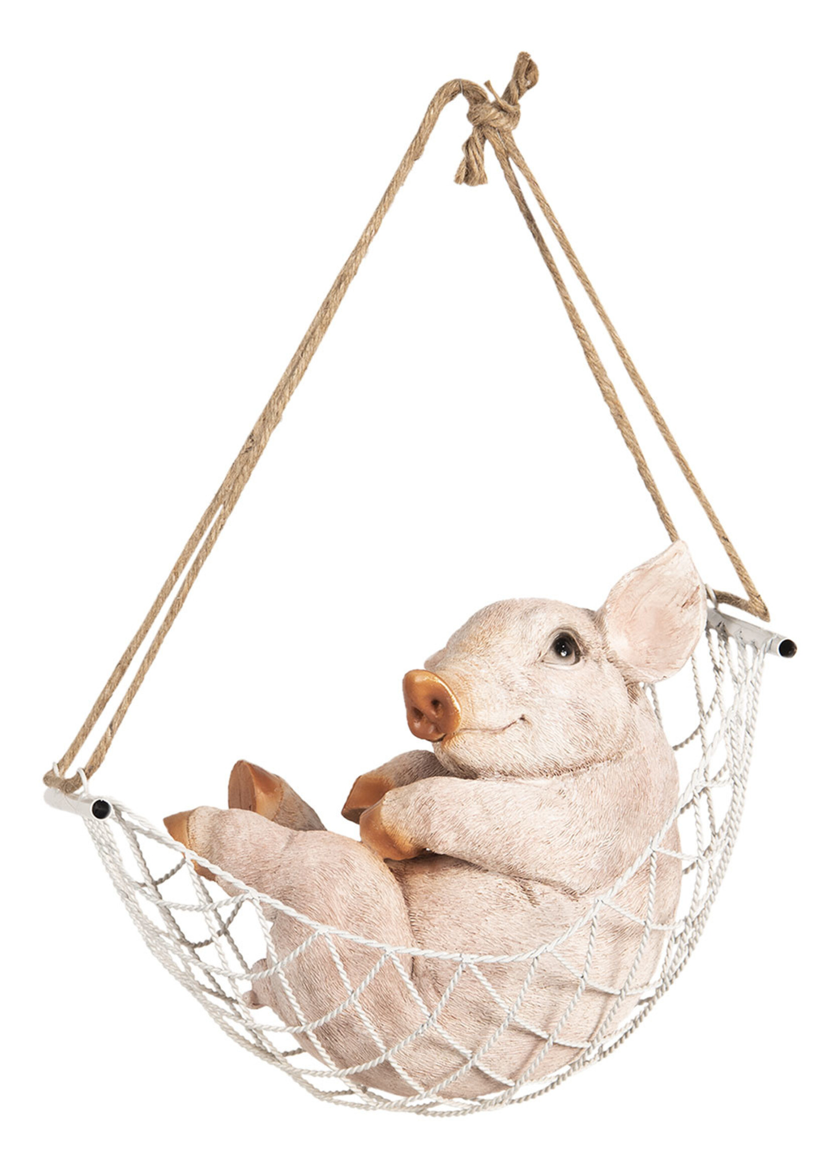 Clayre & Eef Decoratie varken in hangmat 26*13*19 cm 6Y3545