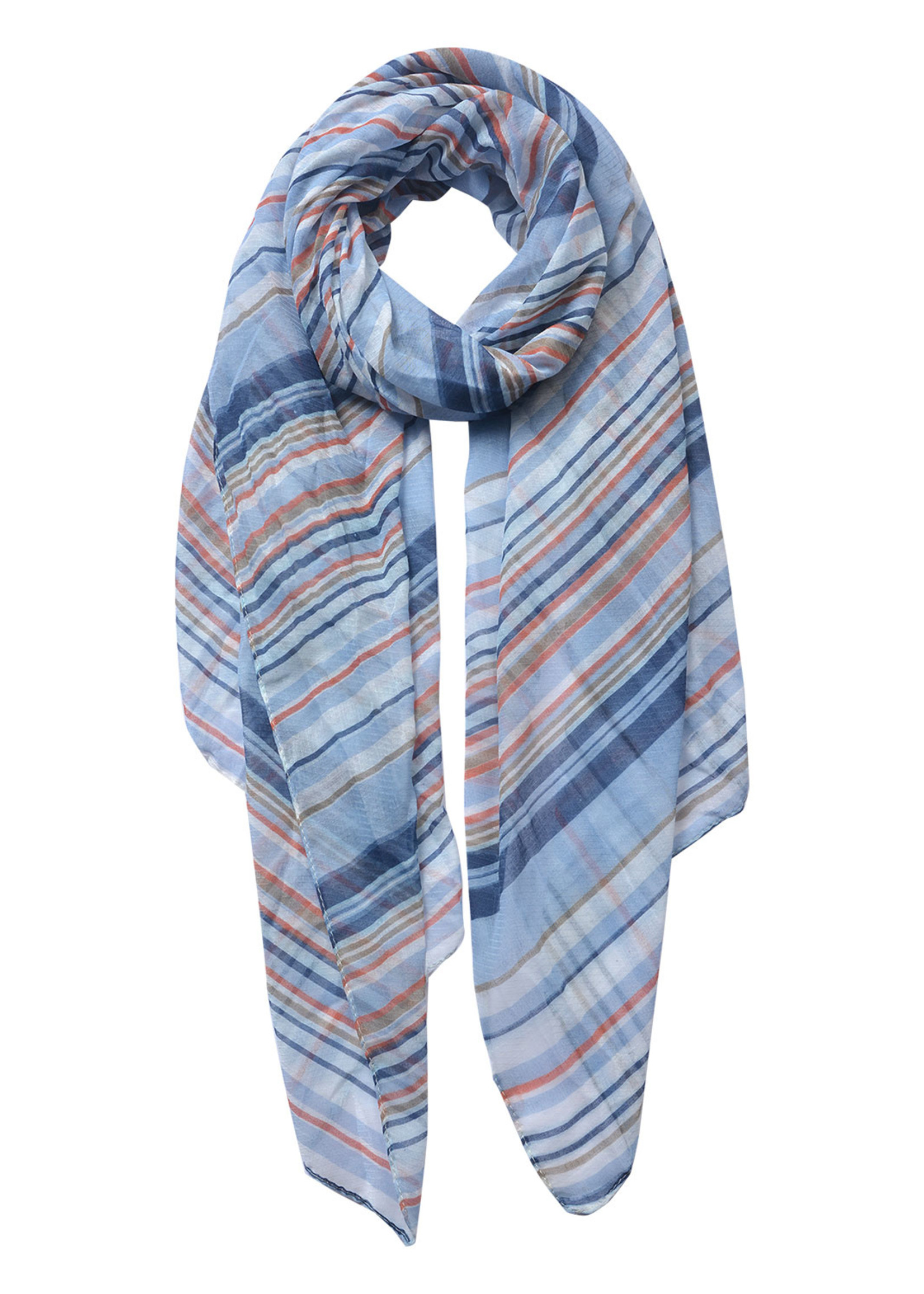 Clayre & Eef Sjaal 70*180 cm blauw JZSC0477BL