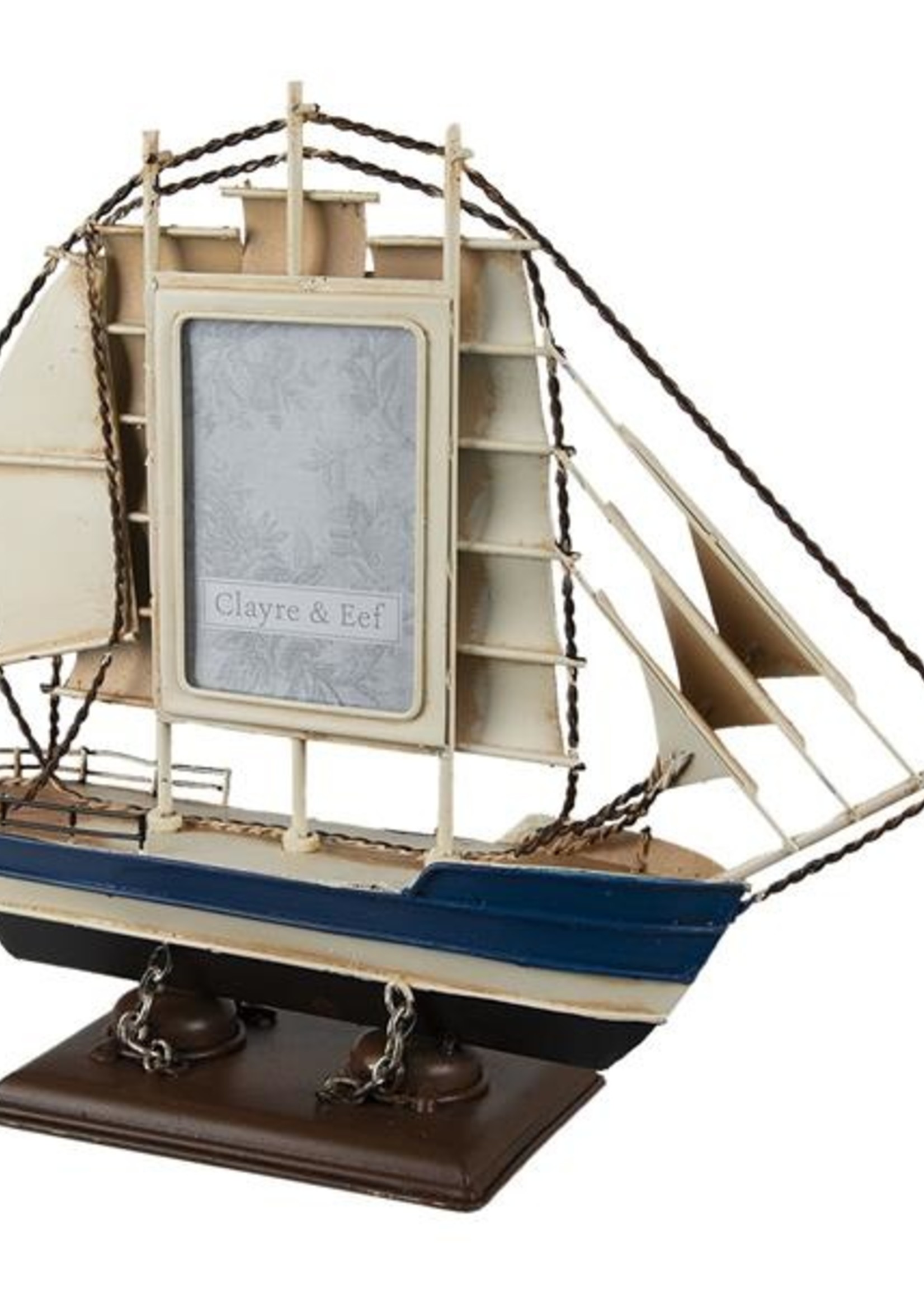 Clayre & Eef Modèle bateau/Cadre photo 27*9*24 cm/ 6*9 cm 2F0843