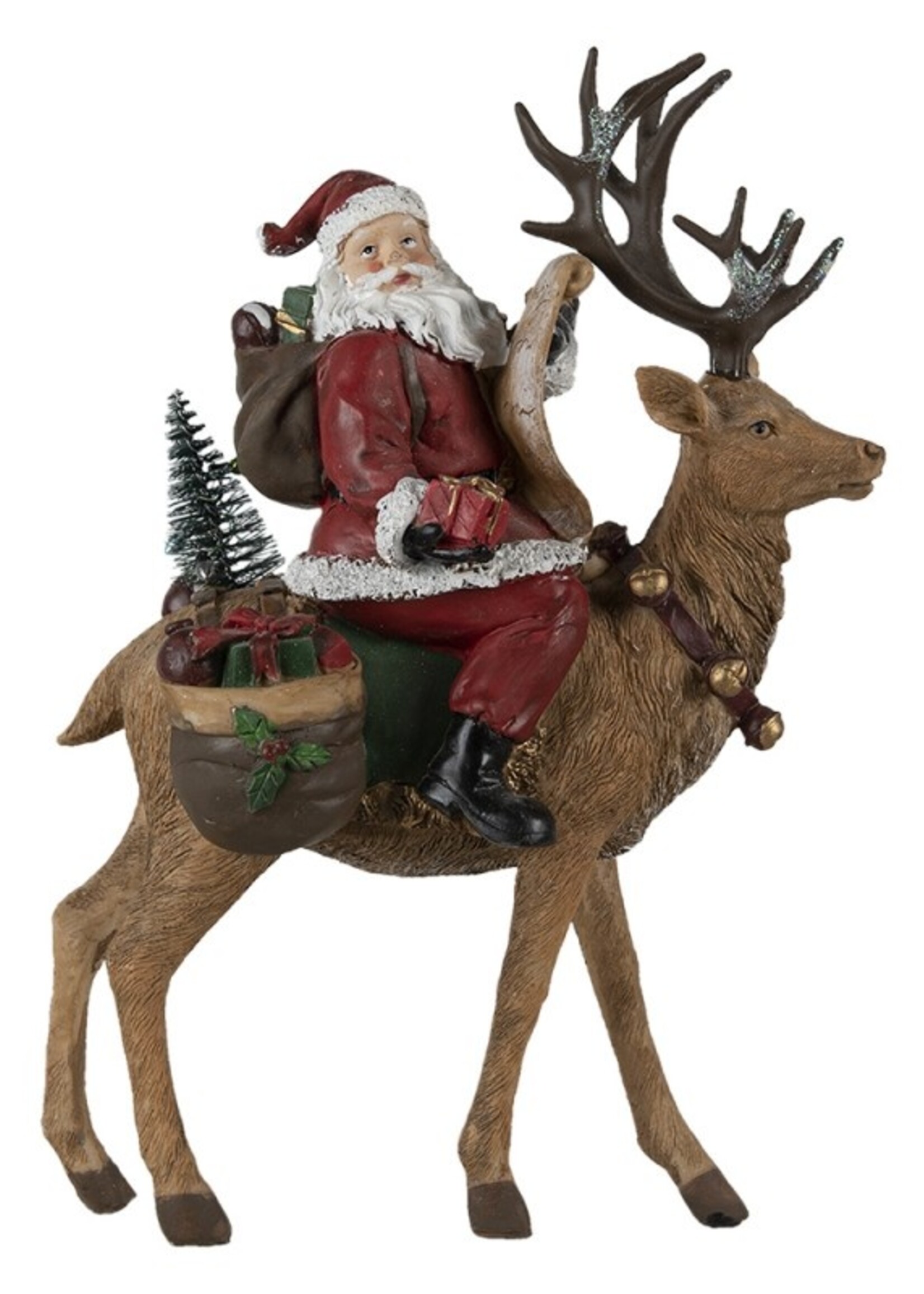 Clayre & Eef Kerstman op rendier 23*11*30cm 6PR4760