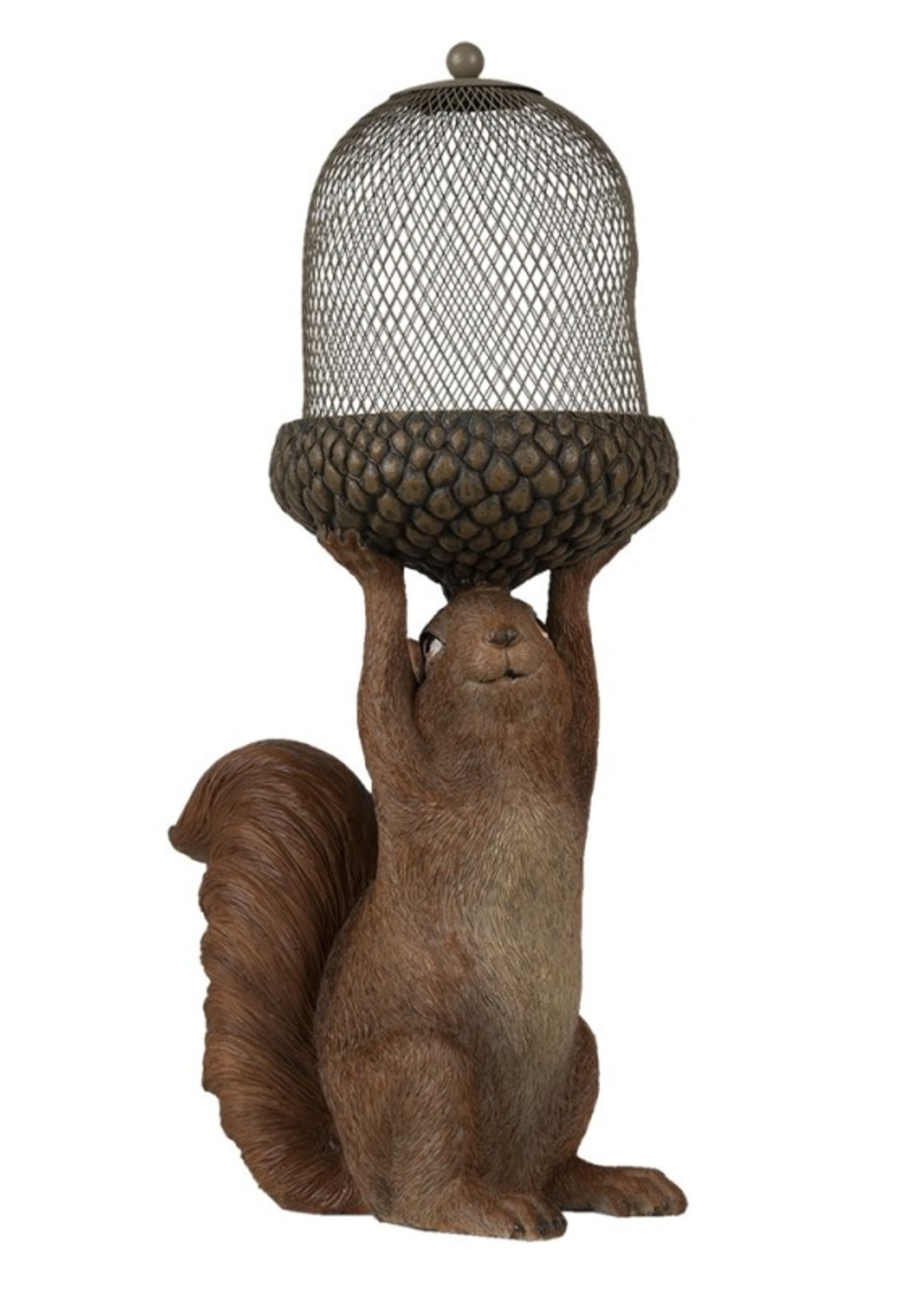 Clayre & Eef Decoratie eekhoorn met vogelvoederbak 23*15*42 cm 6PR3523