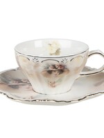 Clayre & Eef Kop en schotel 12*10*6 / Ø 17*2 cm / 200 ml 6CE1347